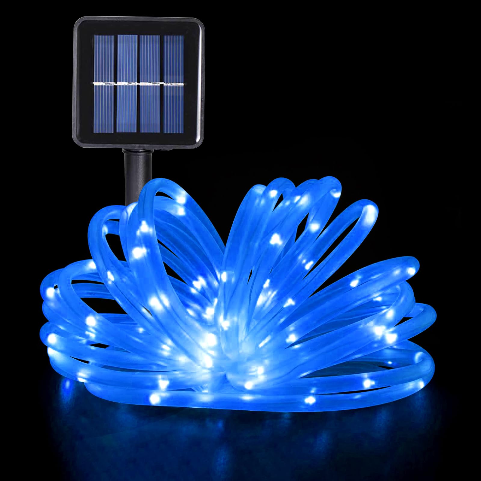 GHONLZIN Solar String Lights Outdoor Rope Lights 33ft 8 Modes 100 LEDs Solar Powered Waterproof Rope Lights for Garden Wedding Christmas Party Holiday Decorations (12M-Blue)