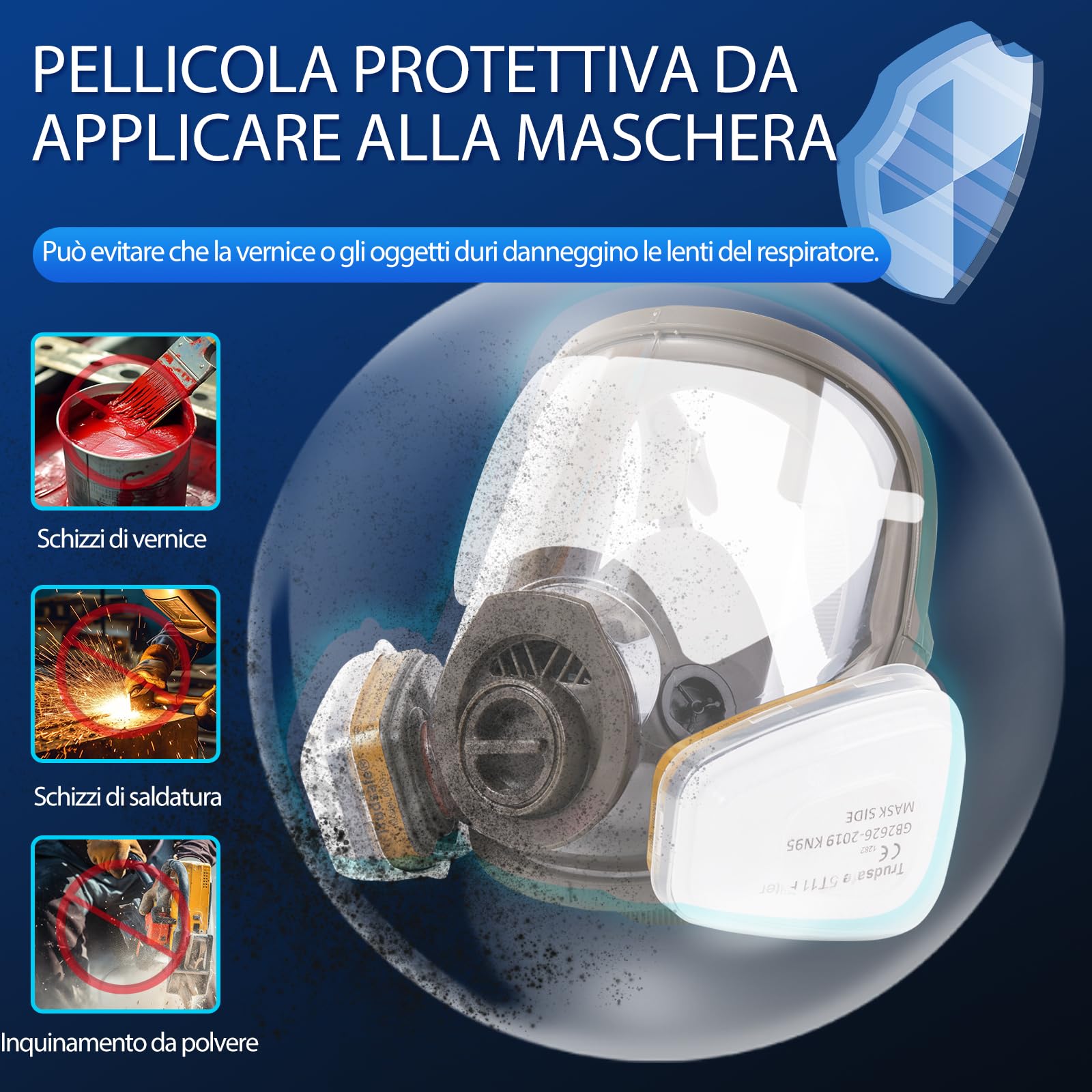 Trudsafe 25 in 1 6800 Maschera respiratoria integrale, casco di protezione facciale per dipingere, vapore e polvere organici, due tipi di connettori