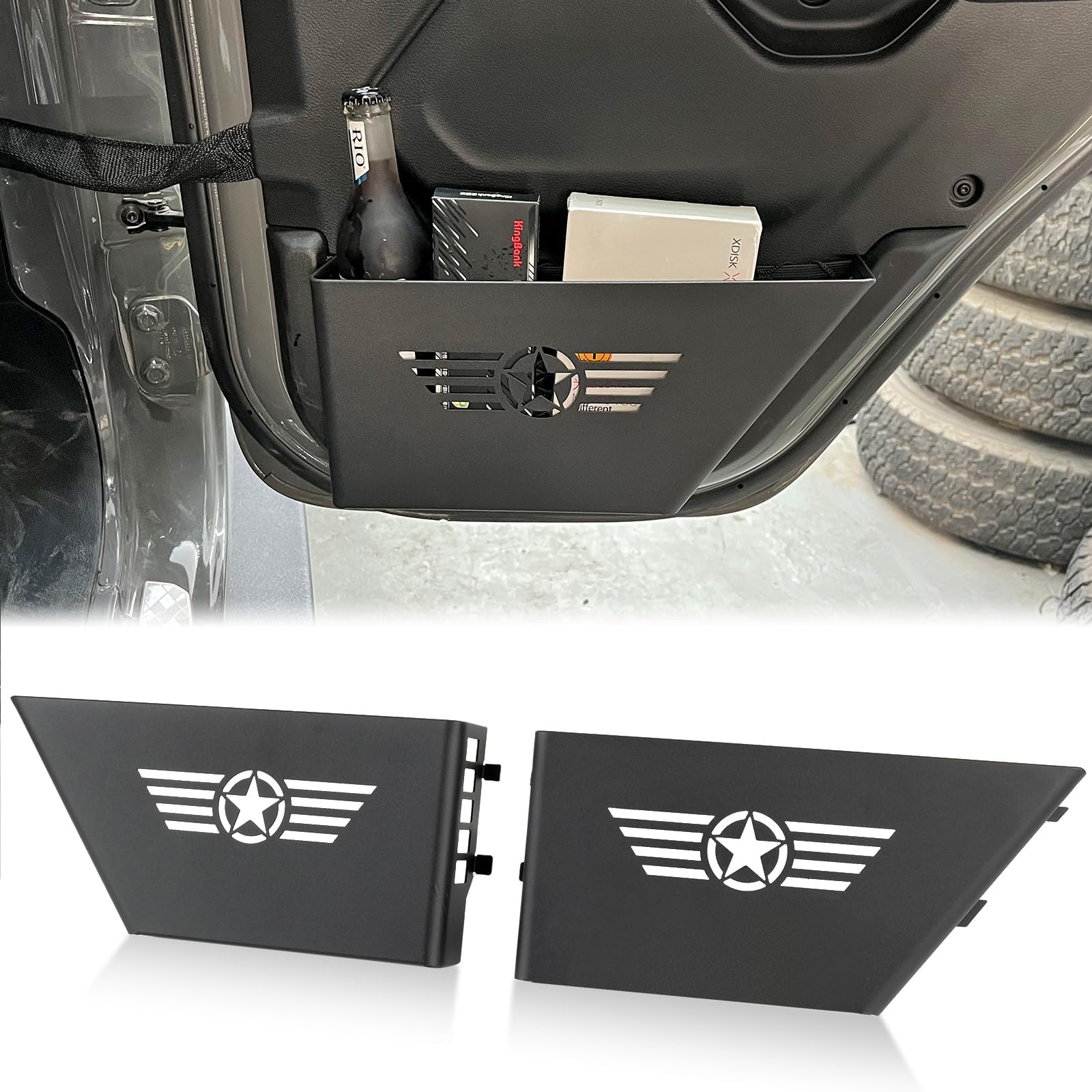 MAIKER OFF ROAD Rear Door Organizer Tray Door Storage Box Door Side Insert Organizer Five Star for 2018-2024 Jeep Wrangler JL JLU & Gladiator JT(2pcs)