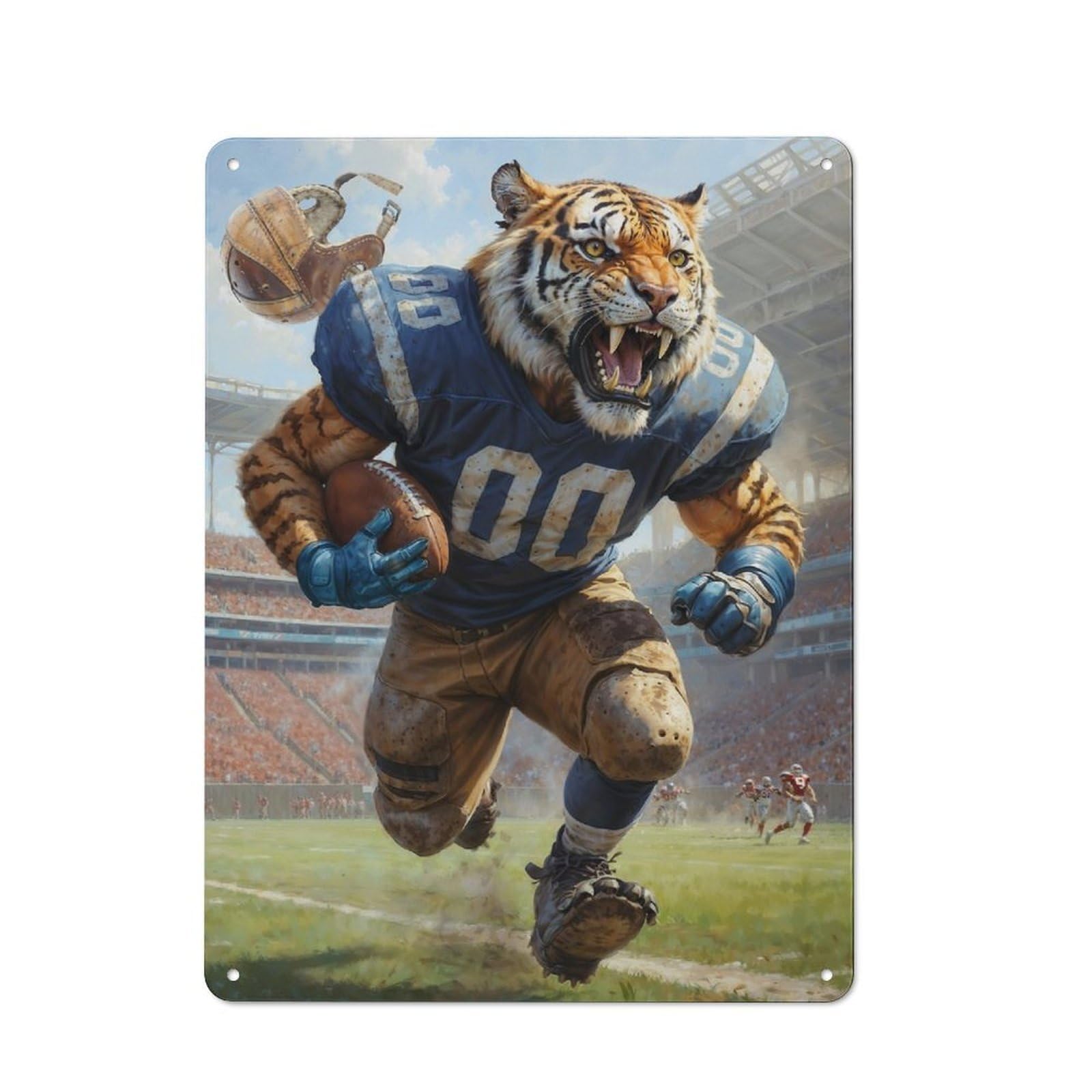 Junmoney Gridiron Tiger Football Metal Wall Plaque, Clean Printed Wall Decor For Party Wall, Porch Or Living Room, 40X30cm
