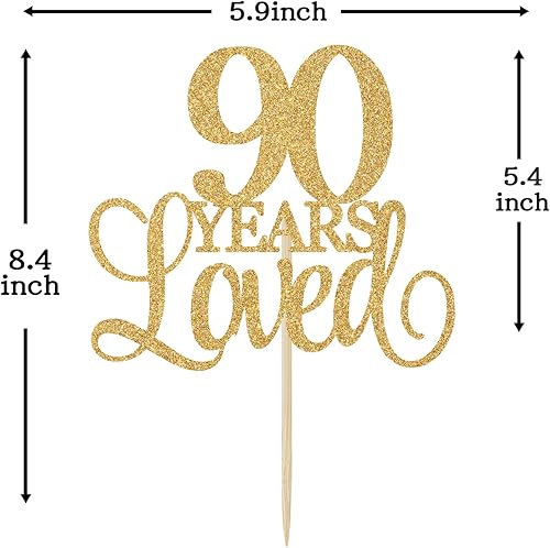 Miniatura 7 de Decoración para tartas de 90 años con texto en inglés "Cheers to 90 Years", decoración para pastel de 90 cumpleaños, 90 aniversario de boda,