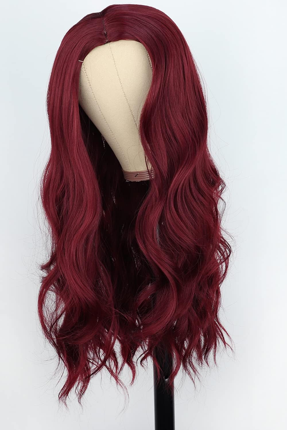 PORSMEER Wine Red Wigs for Women Long Curly Wavy Middle Part Natural Looking Synthetic Hair Heat Resistant Replacement Everyday or Cosplay Hair Wig Burgundy color - Image 4