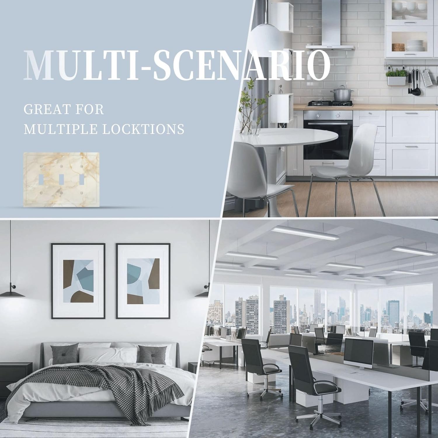 Light Switch Cover Plate Beige Gold Marble Abstraction Morden Art 3 Gang Triple Toggle Decorative Switch Plates Wall Plates Electrical Switchplate Faceplate for Kitchen Bathroom Decor