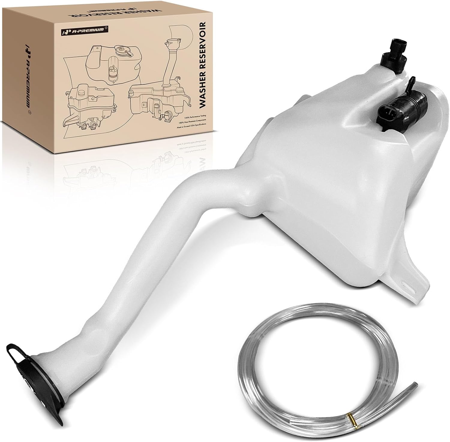 A-Premium Windshield Washer Reservoir Tank Assembly Compatible with Buick Lucerne & Cadillac DTS, 2006 2007 2008 2009 2010 2011 - with Cap & Washer Pump & Fluid Level Sensor