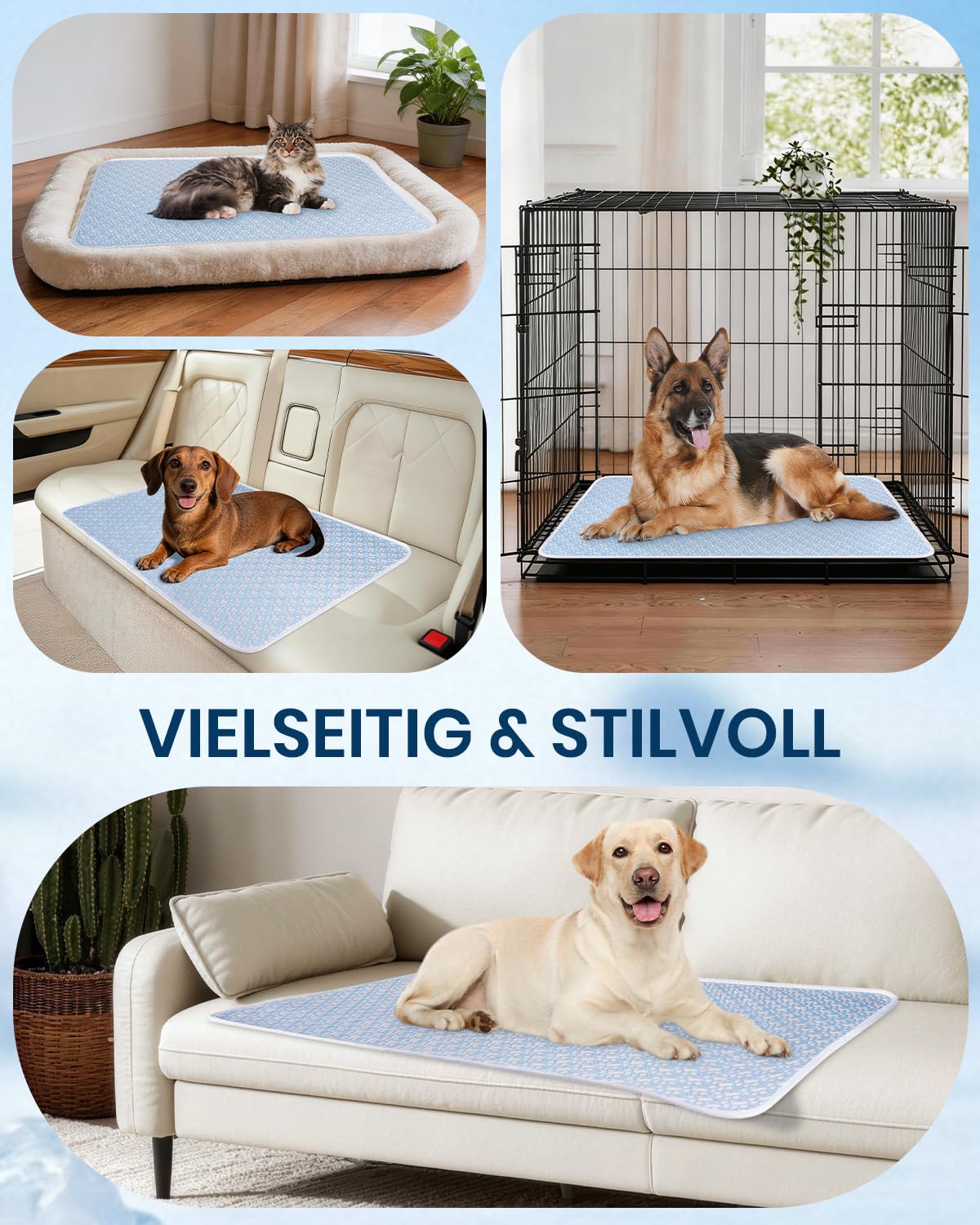 Kühlmatte Hund Katze, kühldecke Hund Katze ohne Gel hundekühlmatte selbstkühlend Waschbares Sommer kühlende Decke kühlkissen kühlbett Bett für zu Hause, im Freien, im Auto, hellblau 71 * 101cm
