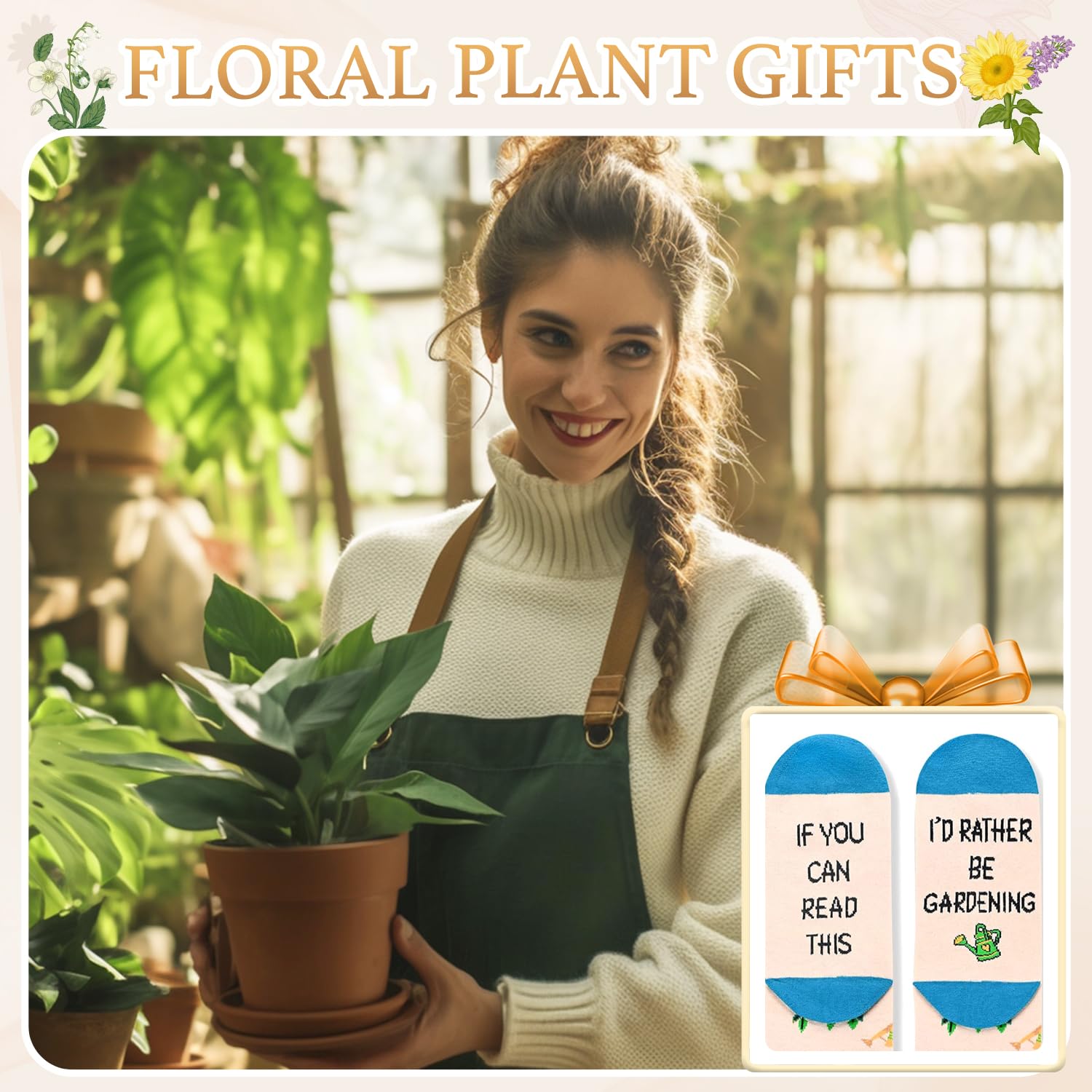 Zmart Plant Gifts - Funny Sunflower Plant Socks, Gardening Gifts for Women