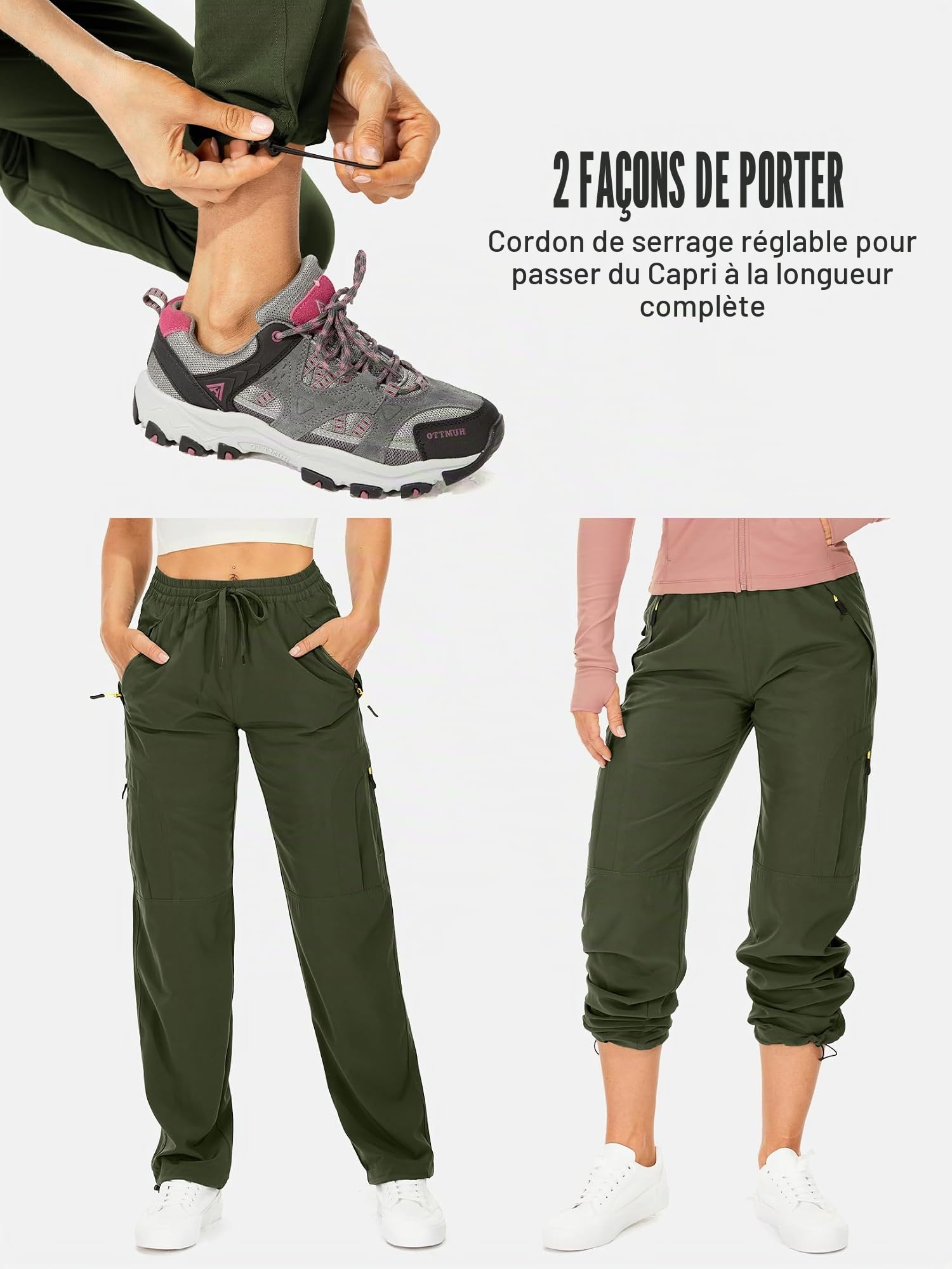 mosingle Pantalon cargo de marche léger à séchage rapide UPF 50 pour femme, pour safari, voyage, travail, golf, décontracté, poches zippées