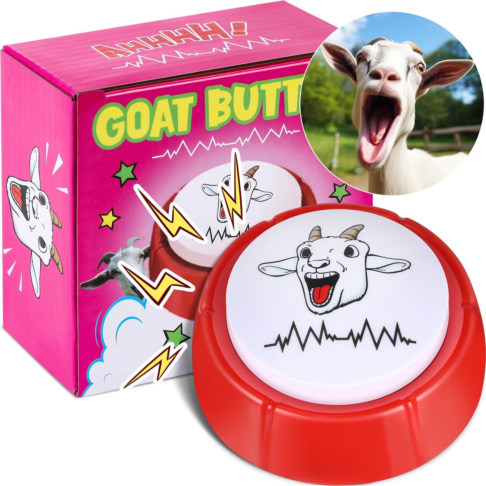 Halloscume Screaming Goat with Gift Box Screaming Desk Toys Goat Talking Button with a Funny Scream Novelty Gag Gifts for Men and Women