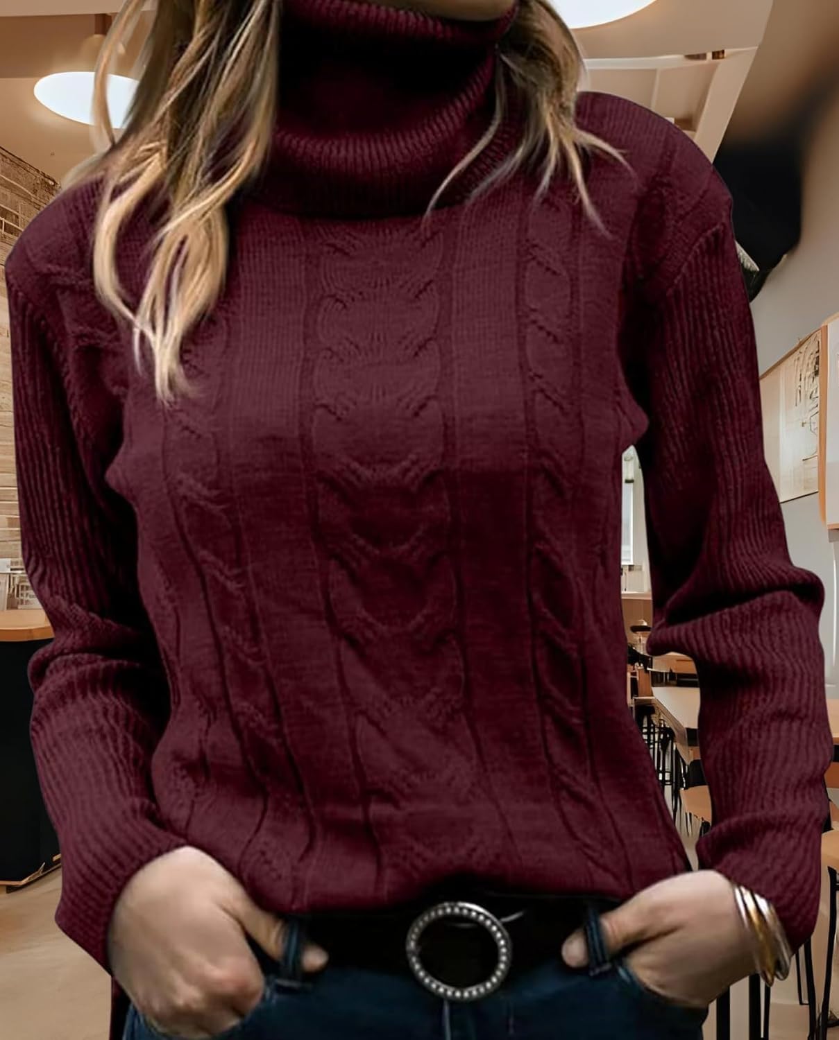 Women's Retro High Neck Pullover Sweater Long Sleeve Casual Warm Top for Vacation and Daily Wear - Image 5