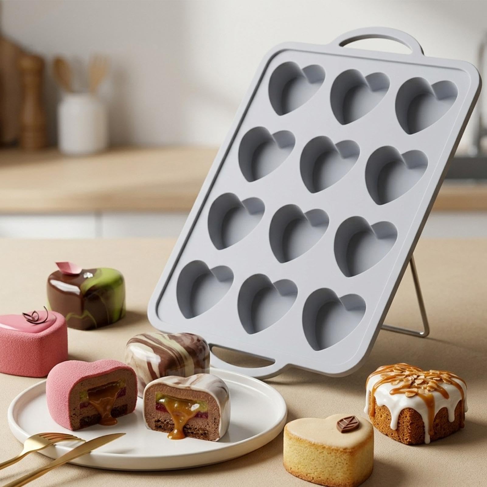 Stampo in silicone per cioccolato, strumento da cucina in silicone, 12 cavità, a forma di cuore, per vacanze, compleanno, casa, appartamento, cucina, San Valentino, Natale