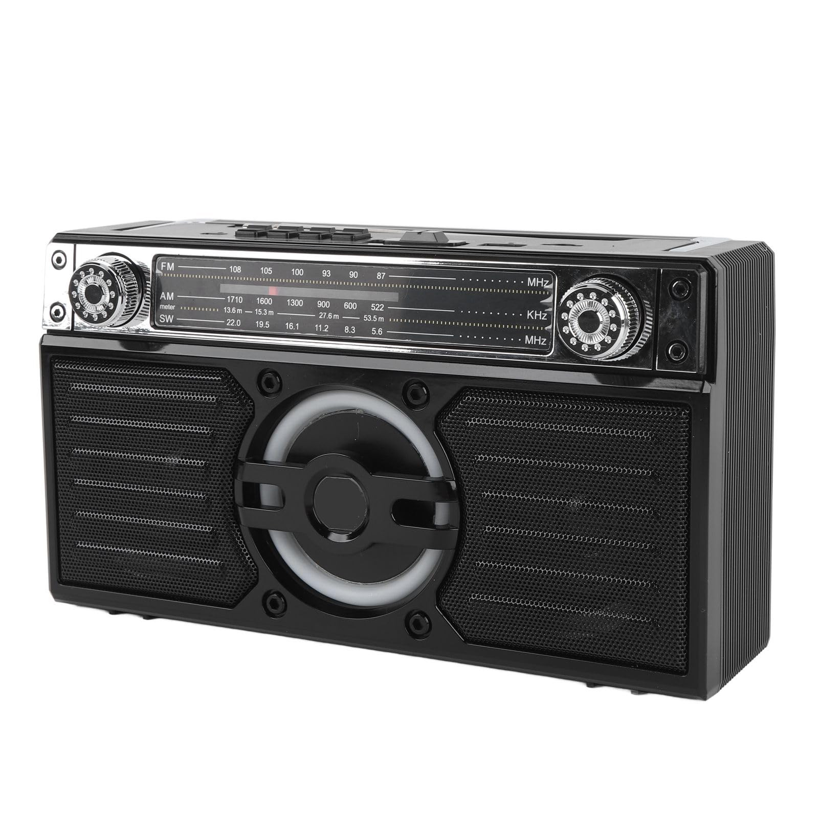 VBESTLIFE Przenośne Radio, Bluetooth FM AM SW z Czytnikiem Kart USB, Podwójne Głośniki 5 W, 18H żywotności, Typu C, do Podróży na Zewnątrz Domu (BLACK)