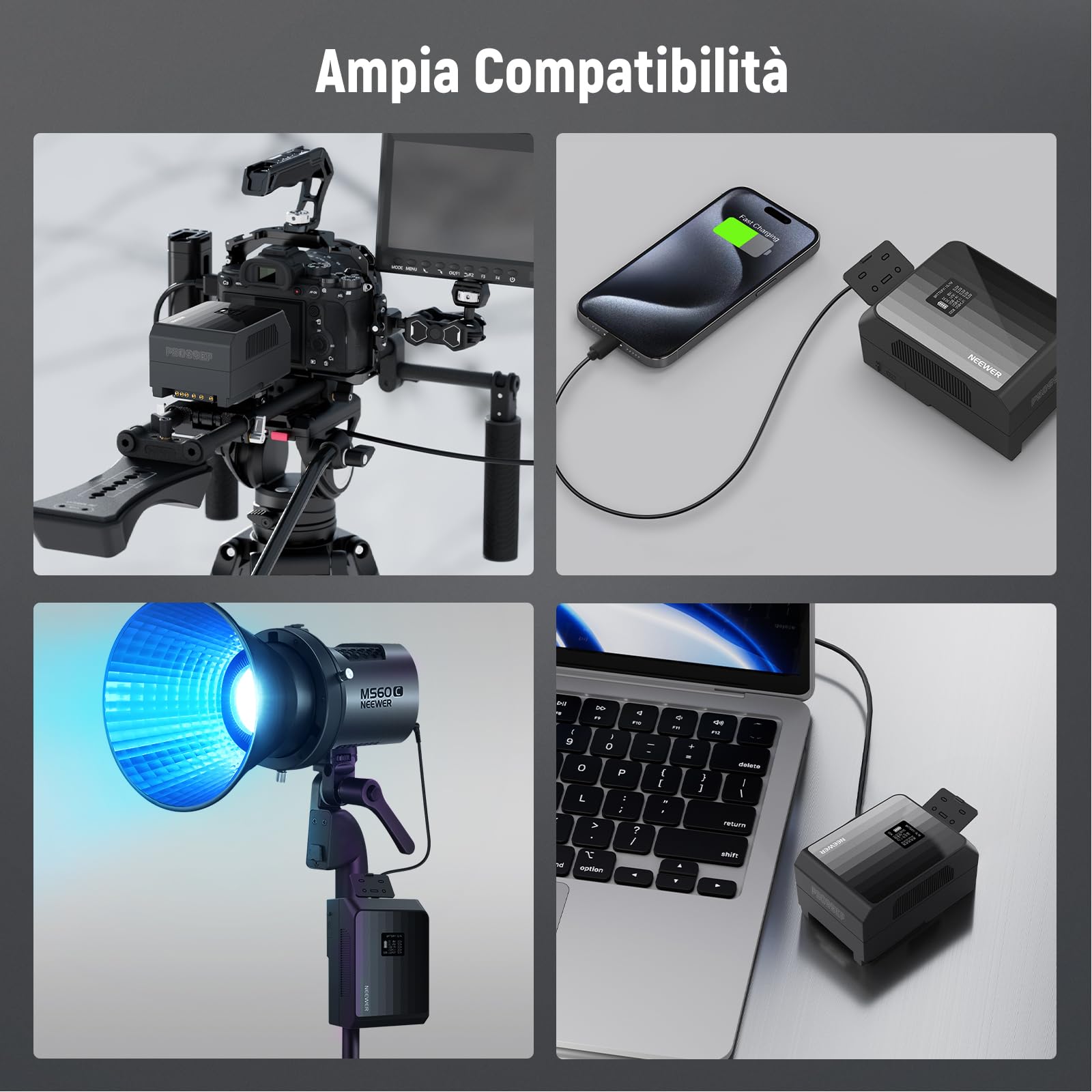 NEEWER PS099EP Mini V Mount Battery, Batteria V Lock 6800mAh 99Wh, Ricarica Rapida PD 100W, Due USB C/D Tap/BP/USB A/Doppio DC/Schermo OLED/Panno Pulizia per Videocamera Fotocamera Monitor Luce Video