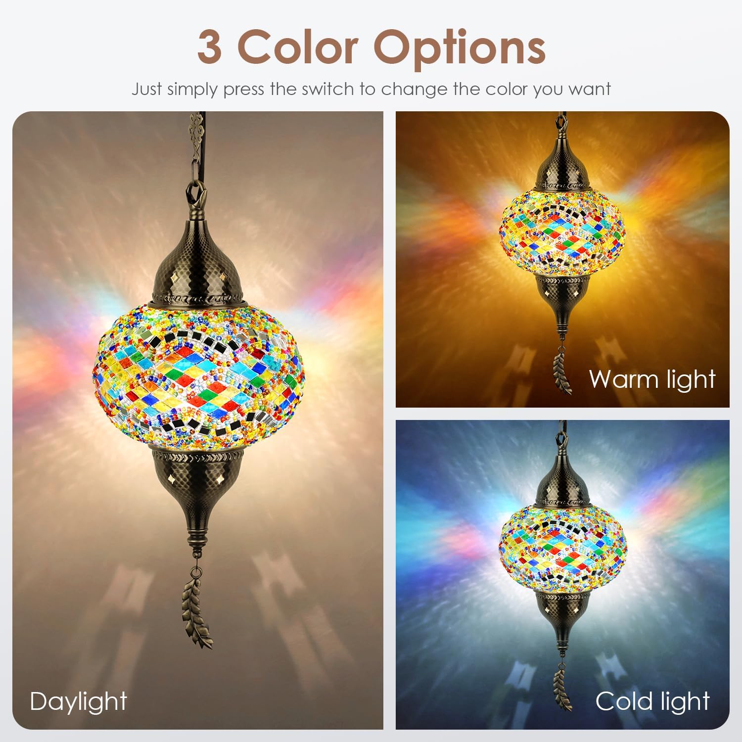 Yarra-Decor Turkish Moroccan Pendant Hanging Light with 15-Foot Cord - Exquisite Tiffany Style Mosaic Ceiling Lamp for Bedroom, Living Room(Multicolor1)