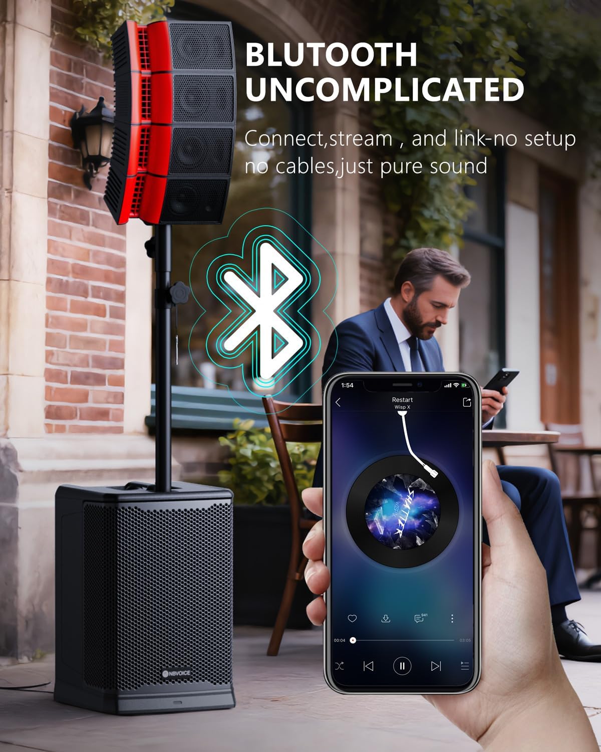 NBVOICE PRX II 2800W Powered PA System – Complete 5-Piece Modular Kit (12" Sub + 4 Top Arrays) | Bluetooth, MP3/USB, Built-in Mixer for DJs & Events