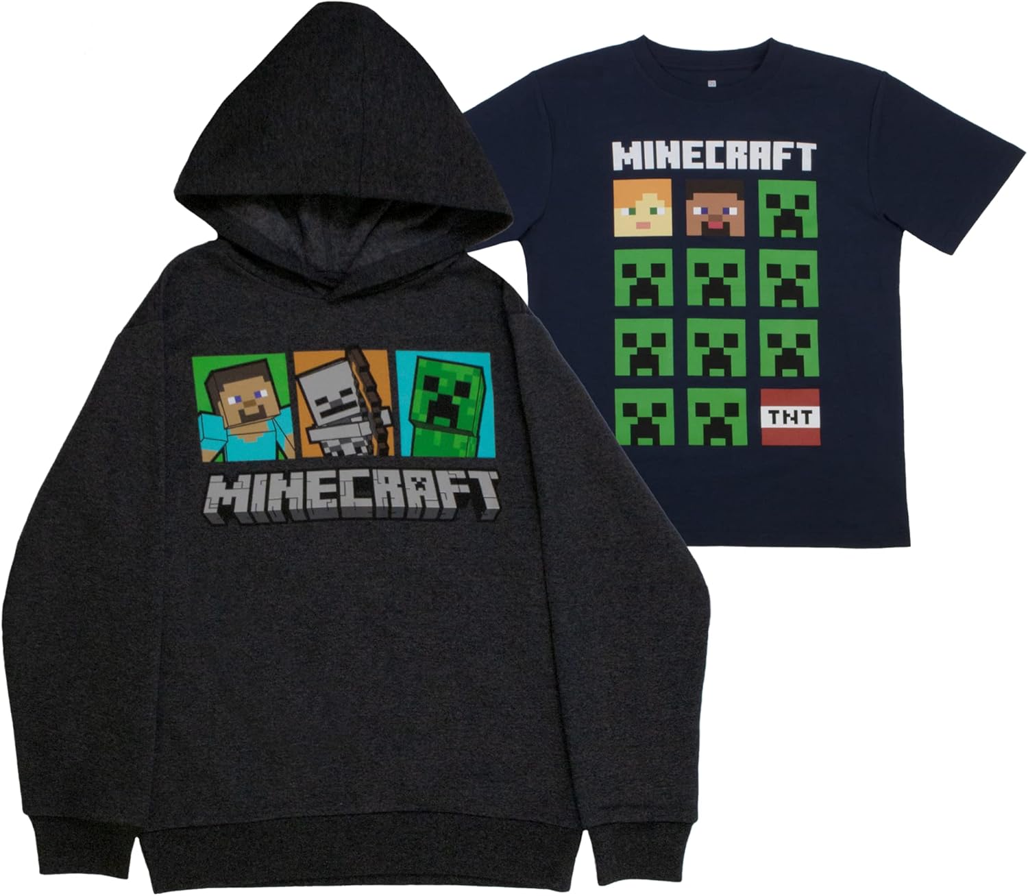 Minecraft Hoodie and T-Shirt Combo 2-Pack for Boys, Boys Hooded Sweatshirt and Tee Bundle Set
