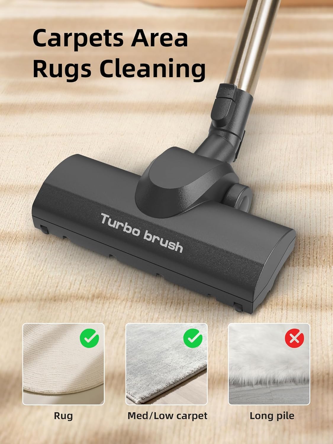 Turbo Brush Vacuum Head Attachment for Miele Vacuums, Black Turbine Floorhead with Roller Bristles for Pet Hair, Carpet, Rug, Hard Floor Cleaning