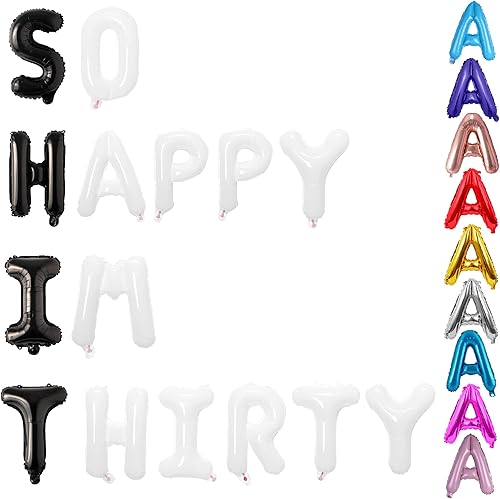 Divertidas decoraciones de cumpleaños número 30 para él y ella, globos de letras de 30 frases So Happy IM  Globos de aluminio de 16 pulgadas para