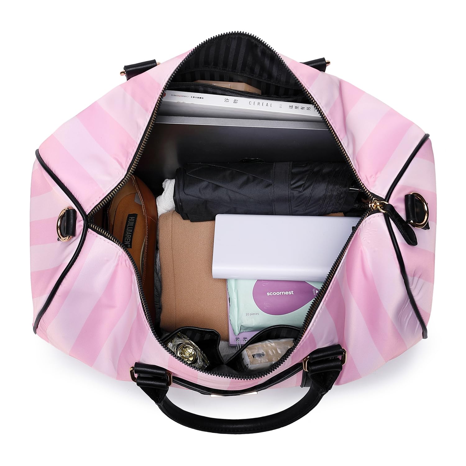 Victorias Secret Bolsos para mujeres, bolsos de lona, bolsos con cremallera de gran capacidad, bolsos de viaje para escuelas de trabajo (negro)（Rosado）