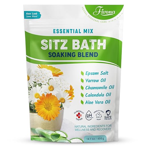 Hemorrhoid Treatment Sitz Bath Salt Natural Soaking Blend - Epsom Salt with Pure Essentials Oils for Fissure, Postpartum Care, Bartholin Cyst Treatment - Essential Mix for Self Care - 1 Pack - 14.1 oz