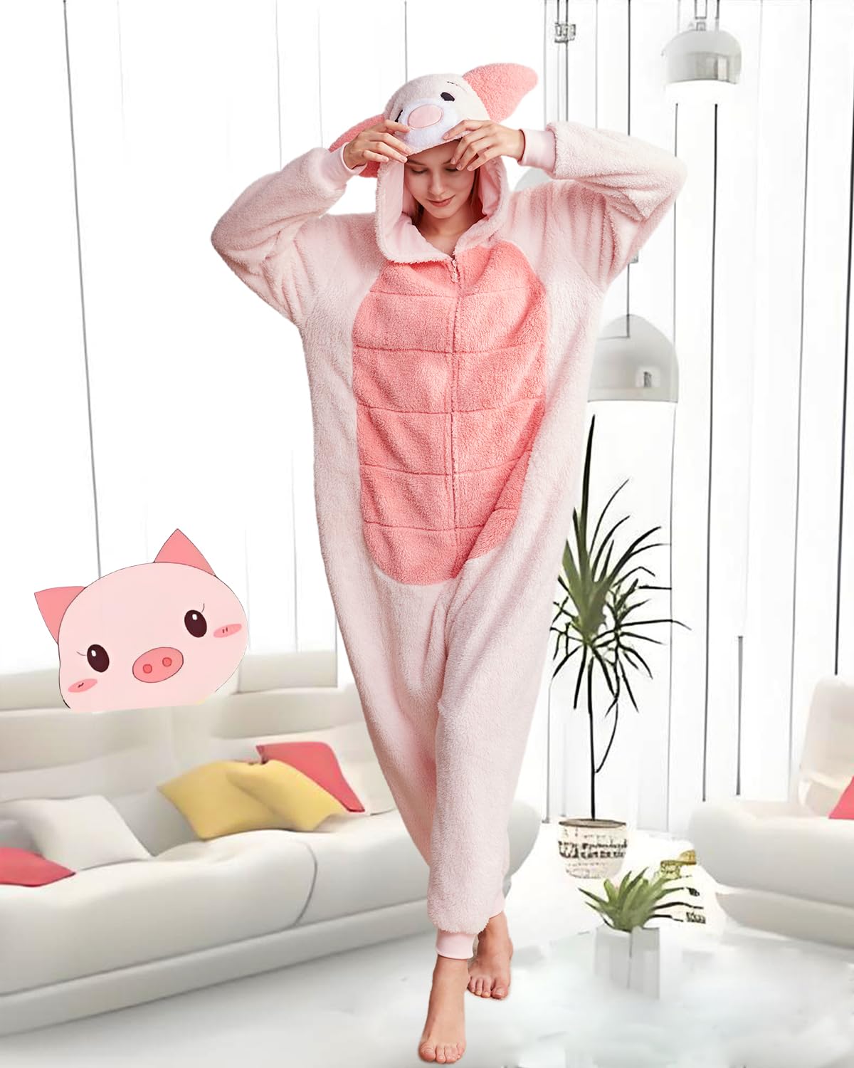 LaahoemAnimal Cochon Pyjama Unisexe Adulte à Capuche Homme Femme Porcs Combinaison Costume Cosplay vêtements Nuit