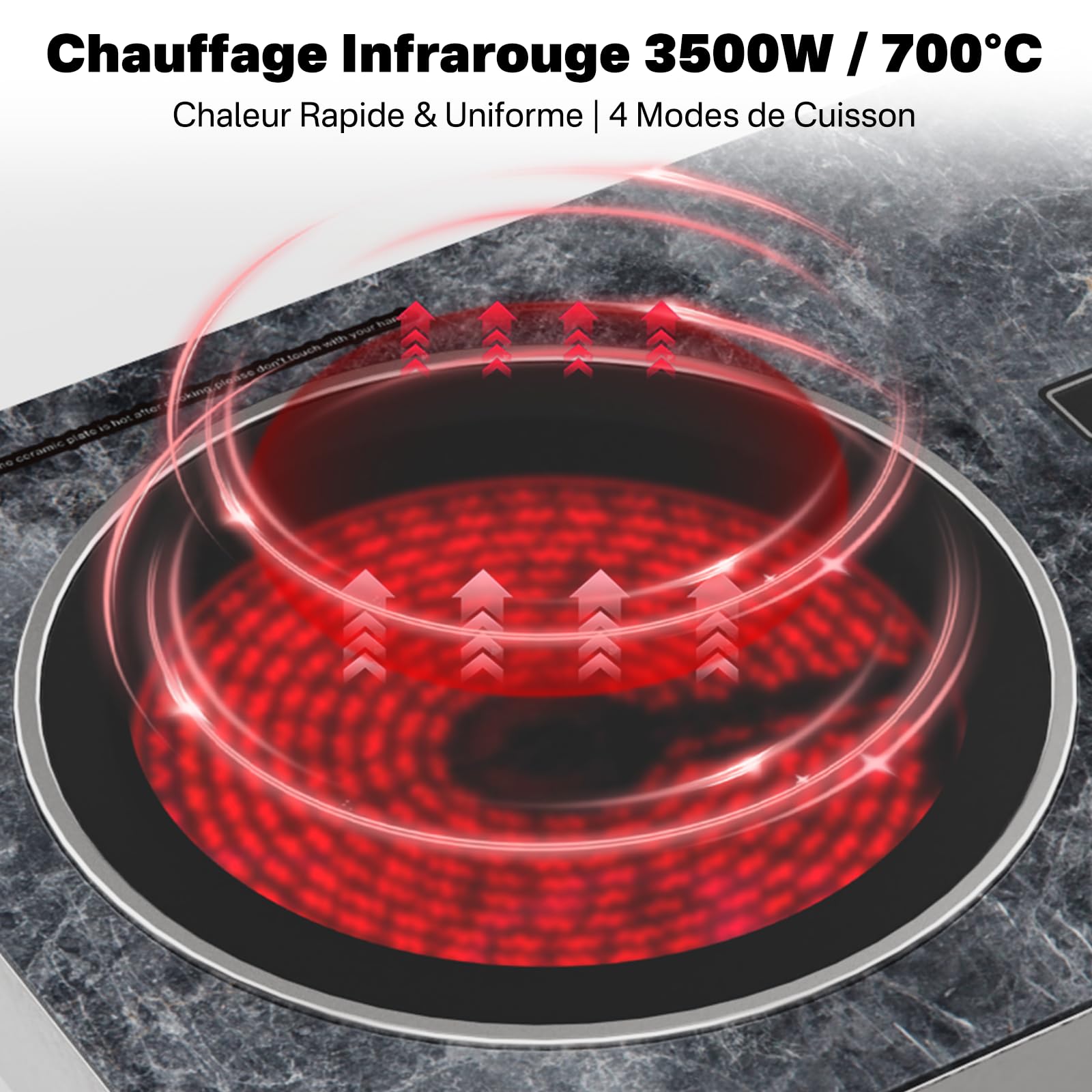 Plaque de Cuisson Électrique 1 Feu, Plaque Vitrocéramique Infrarouge Portable avec Commande Tactile et Bouton Rotatif, Réglage de Température pour Cuisine & Camping, Single-Marble