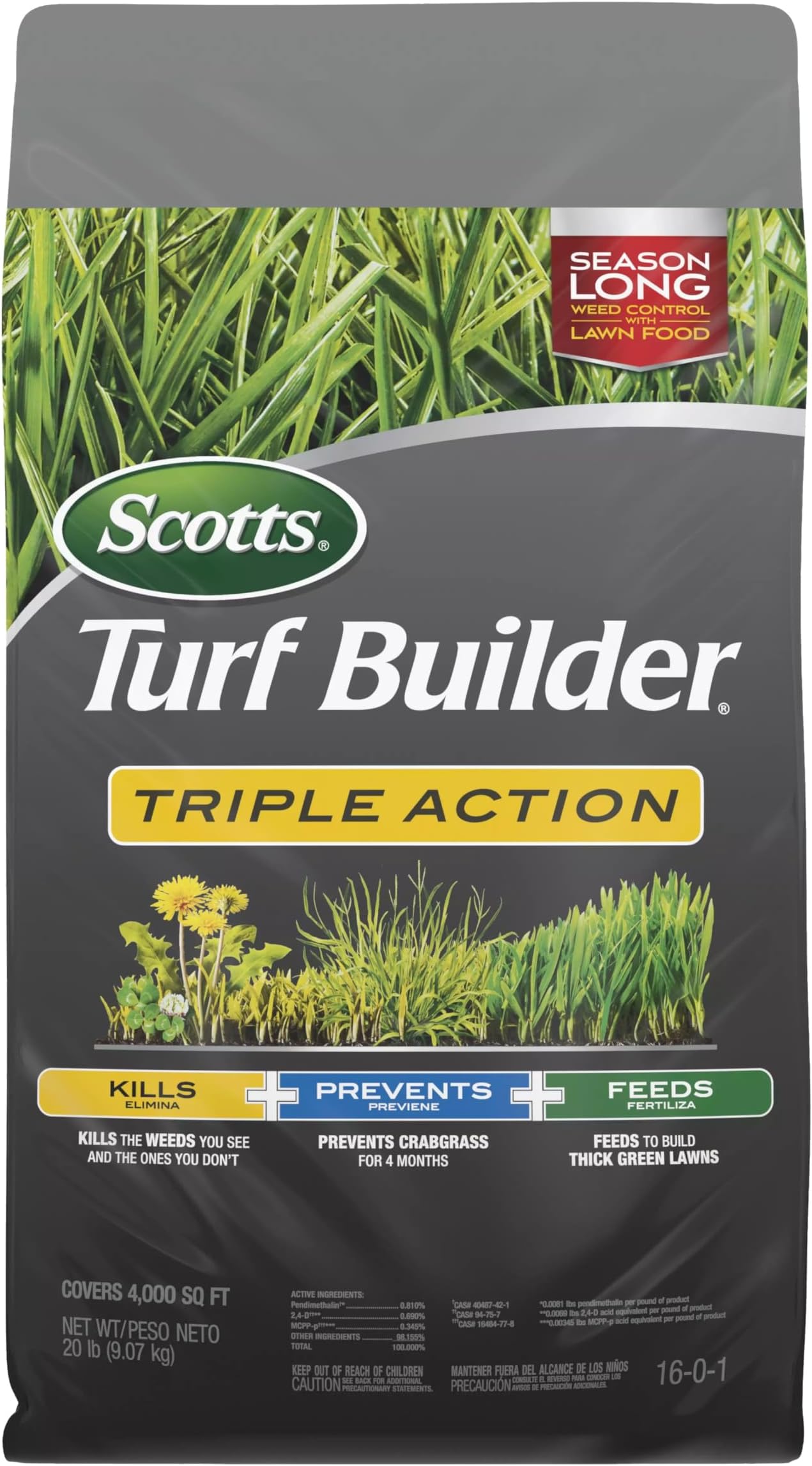 ScottsTurf Builder Triple Action, Weed Killer and Preventer Plus Lawn Fertilizer, 4,000 sq. ft., 20 lbs.
