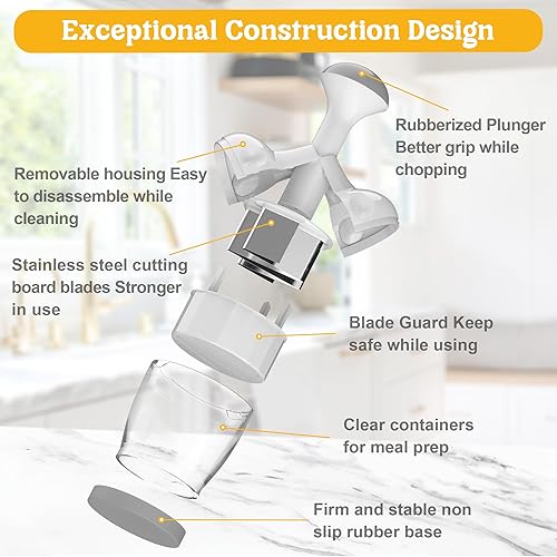 Miniatura 2 de Picadora de alimentos, picadora de verduras con recipiente, cortador de cebolla y verduras, picadora manual de alimentos para ajo, nueces, cuchillas