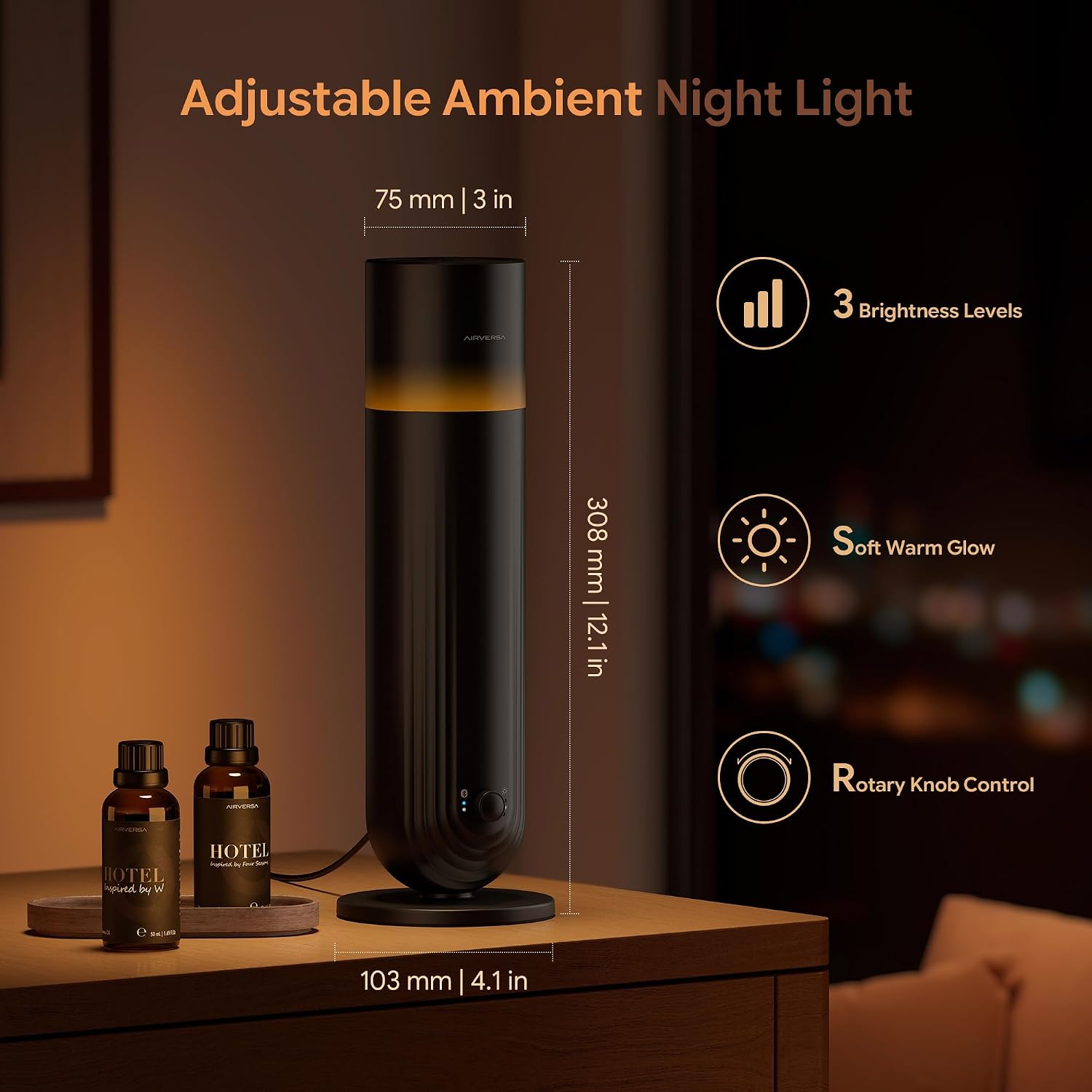 Airversa U1 Smart Tower Waterless Diffuser Starter Kit for Room, Black | 2x50ml Hotel Scent Fragrance Oil, Up to 1200 sq ft, App Control, Cold Air, 120mL, DC-12V/1A, Scent Air Machine, U1kit-2X50