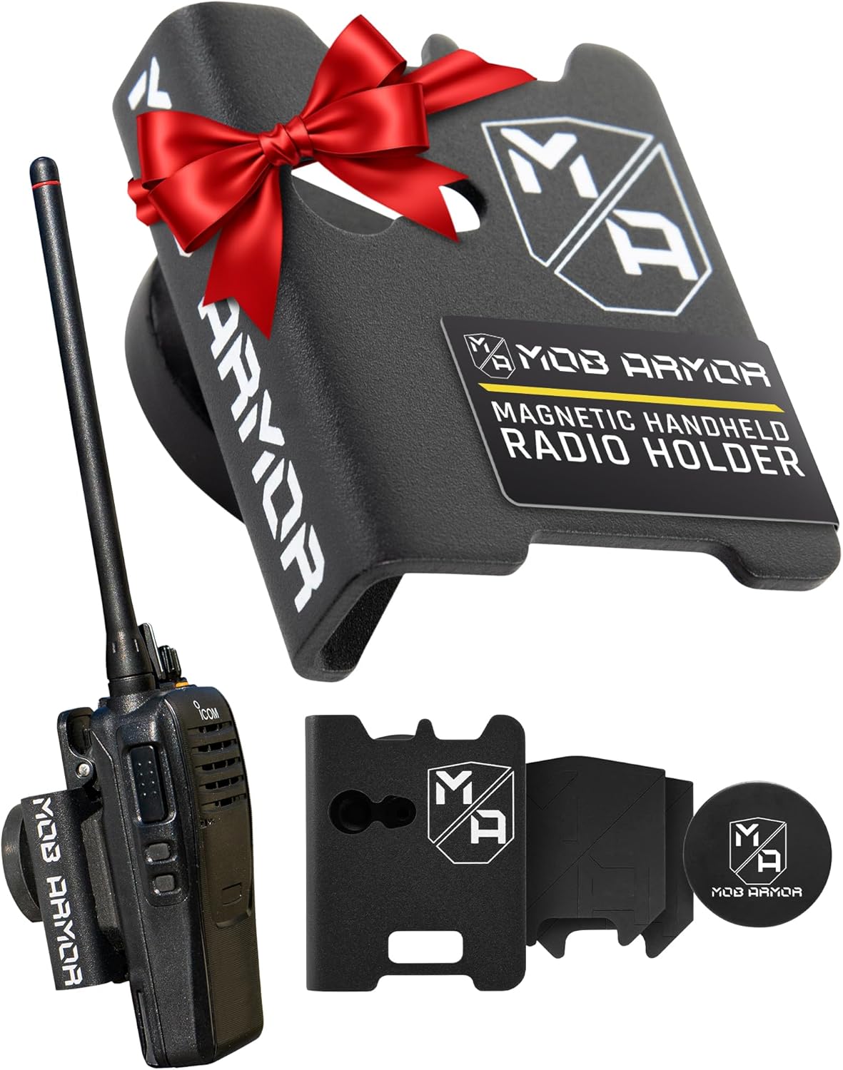 Mob Armor Rad Mount - Magnetic Radio Car Mount Kit for CB, VHF, GMRS & Other Handheld Radios with Hand Mic Holder & Base - Christmas, White Elephant for Men, Dad, Boyfriend & Husband