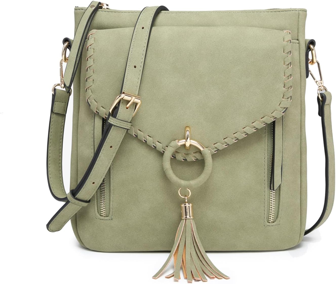 Layla Braided Edge Crossbody Bags Faux Suede Shoulder Purses Handbag for Women with Decorative Ring and Tassel