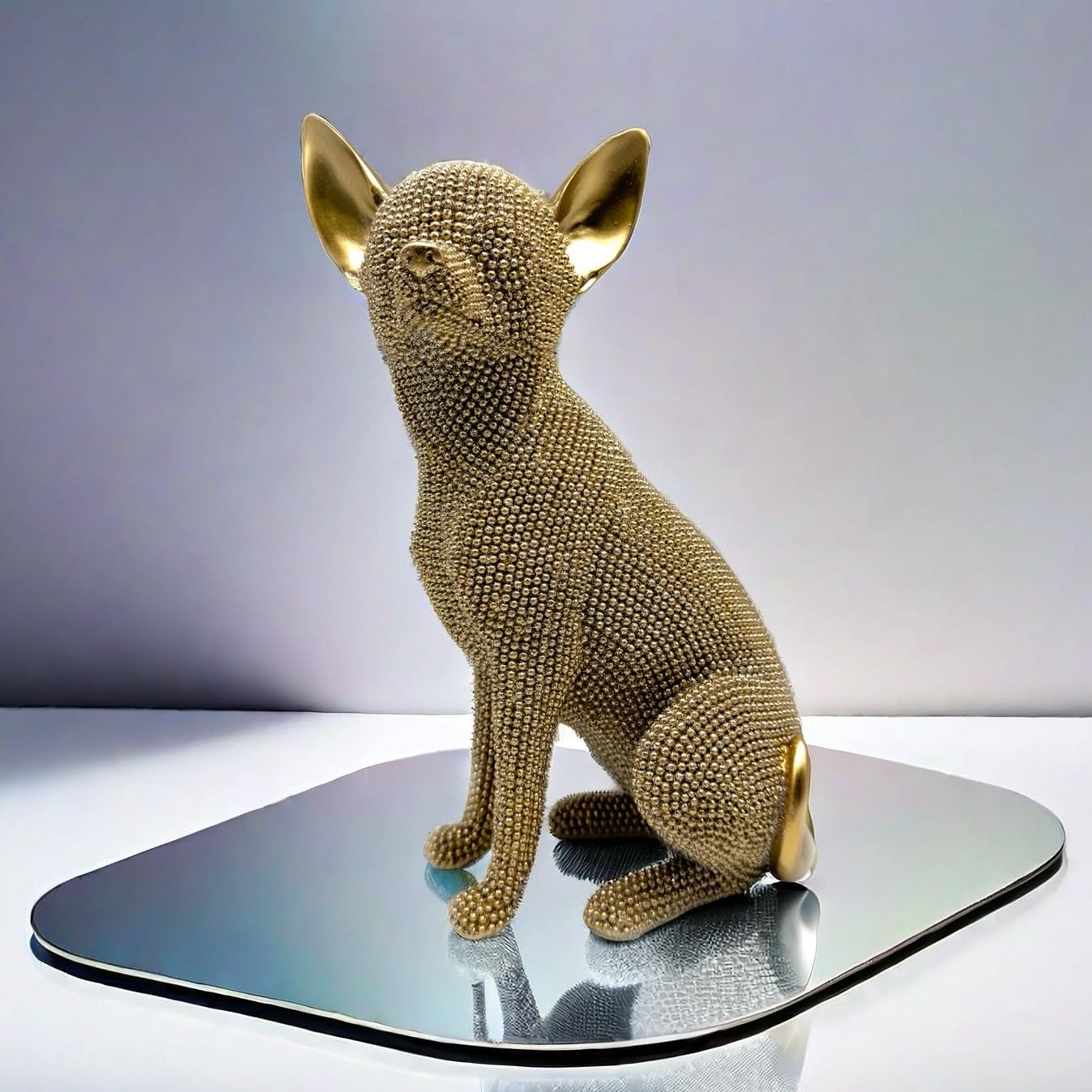 FUNSXBUG Abstract Chihuahua Dog Art Statue Figurines Sculpture Collectibles Home Office Living Room Desktop Display Decoration (Gold)