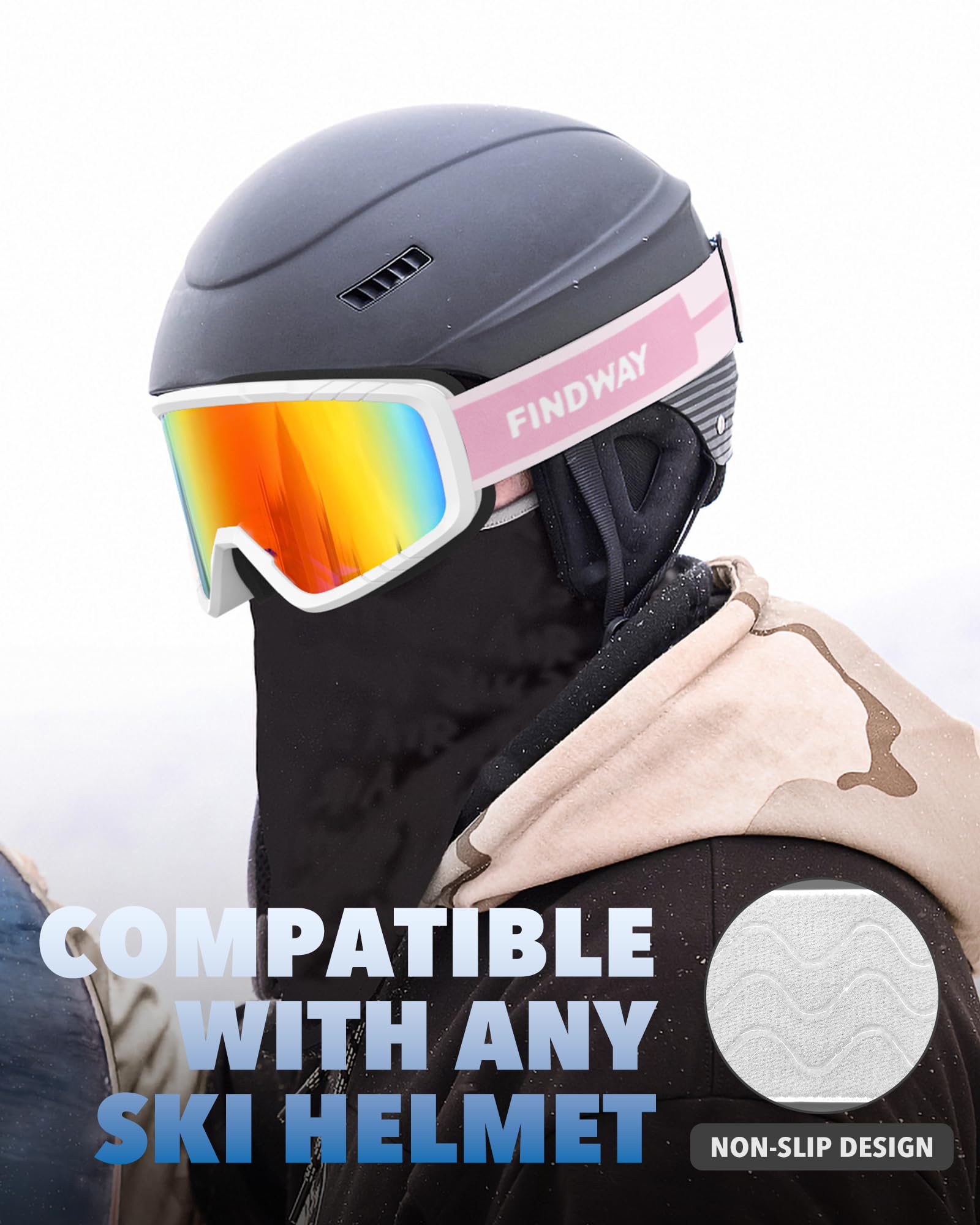 Findway Maschera da Sci, Occhiali da Sci per Uomo Donna Teenager OTG Maschere Sci, 100% Anti-UV Maschera Sci, Anti Nebbia, Adatto a Snowboard, Motocross e Altri Sport Invernali