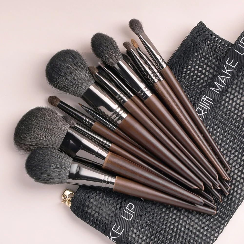 Natürliches Make-up-Pinsel-Set, Lidschatten, Make-up-Pinsel, Ziegenhaar, Kit für Make-up, Nabor Kistey Blending Pinceaux Maquillage (24 Stück in Beutel)