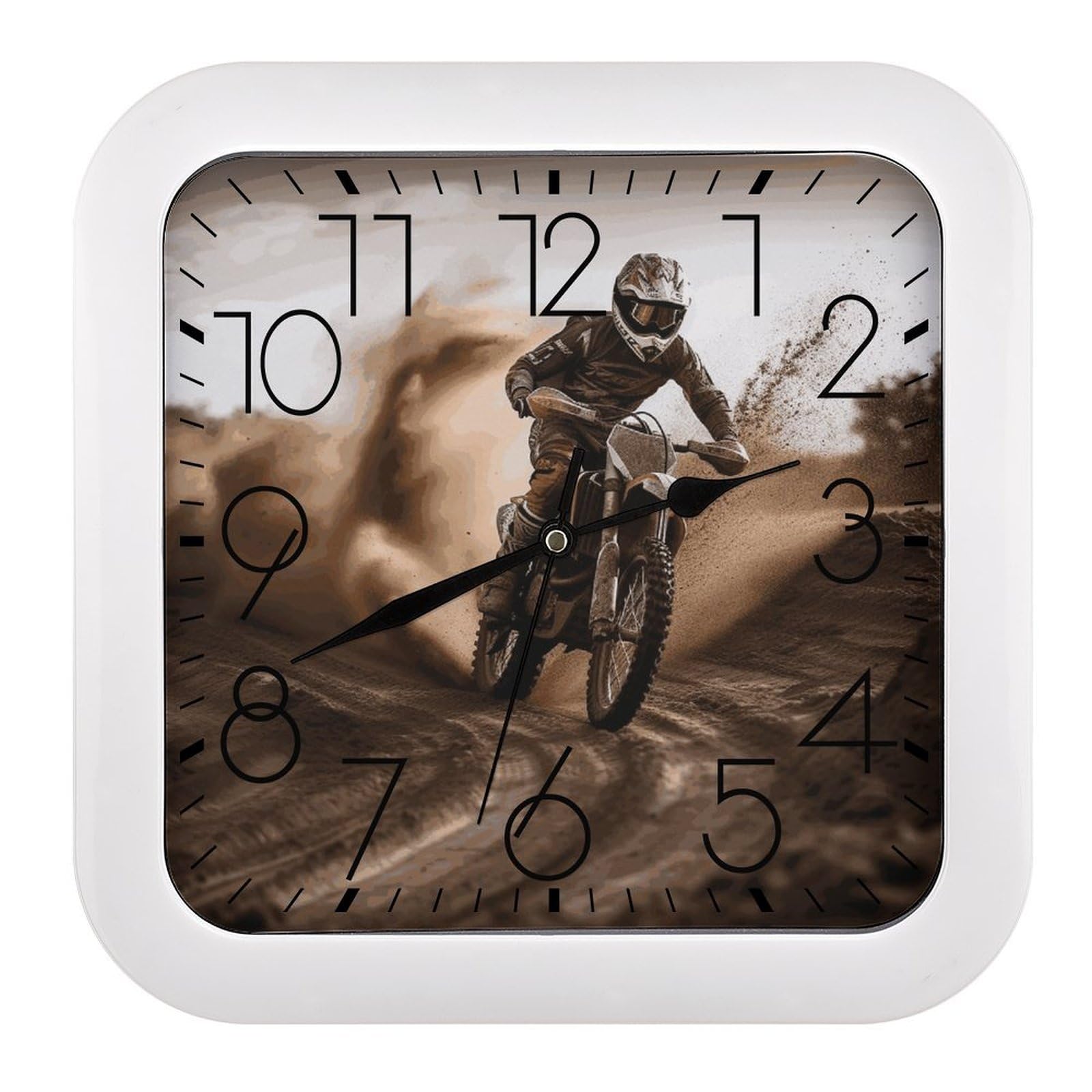 LDGSUPH Motocross Wall Clock Silent Non-Ticking Modern Clock Personalized Vintage Square Clocks for Travel Office Kitchen Home Decorative Clocks 10.2 Inch