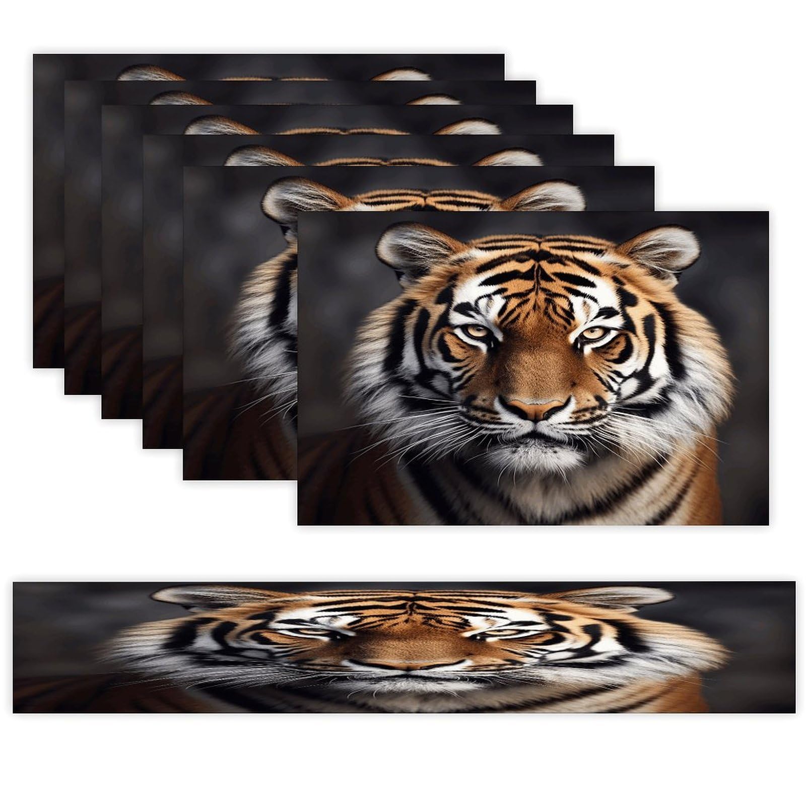 Tiger Table Runner and Placemats of 6 Washable Heat Resistant Place Mats with Table Runner Vintage Holiday Table Mat Set for Holiday Party Kitchen Dining Deco