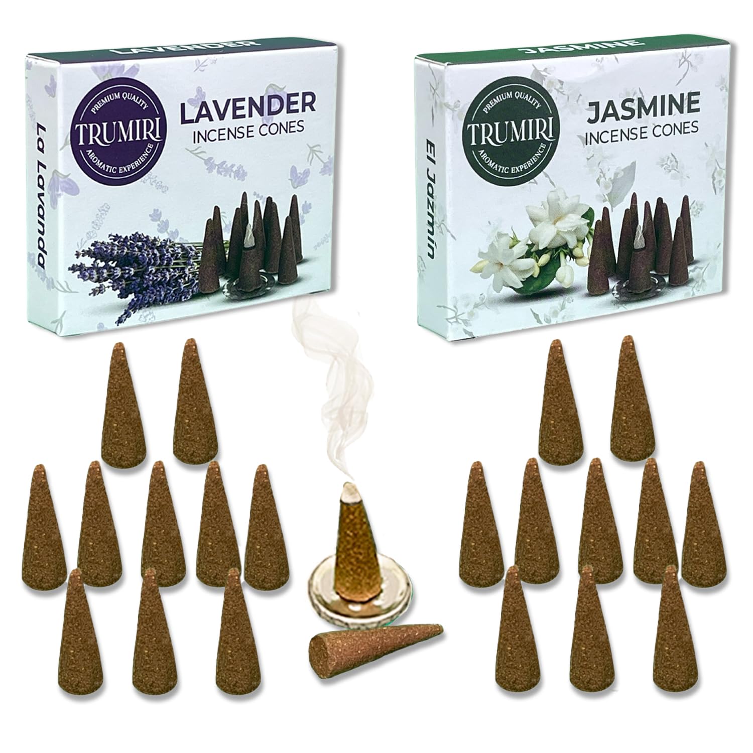 TRUMIRIIncense Cones - Combo Pack of 20 Cone Incense - 10 Lavender + 10 Jasmine - Insence Cones - Incense Cones Scented - Cone Incense Scents - Insense Cones - Incent Cone