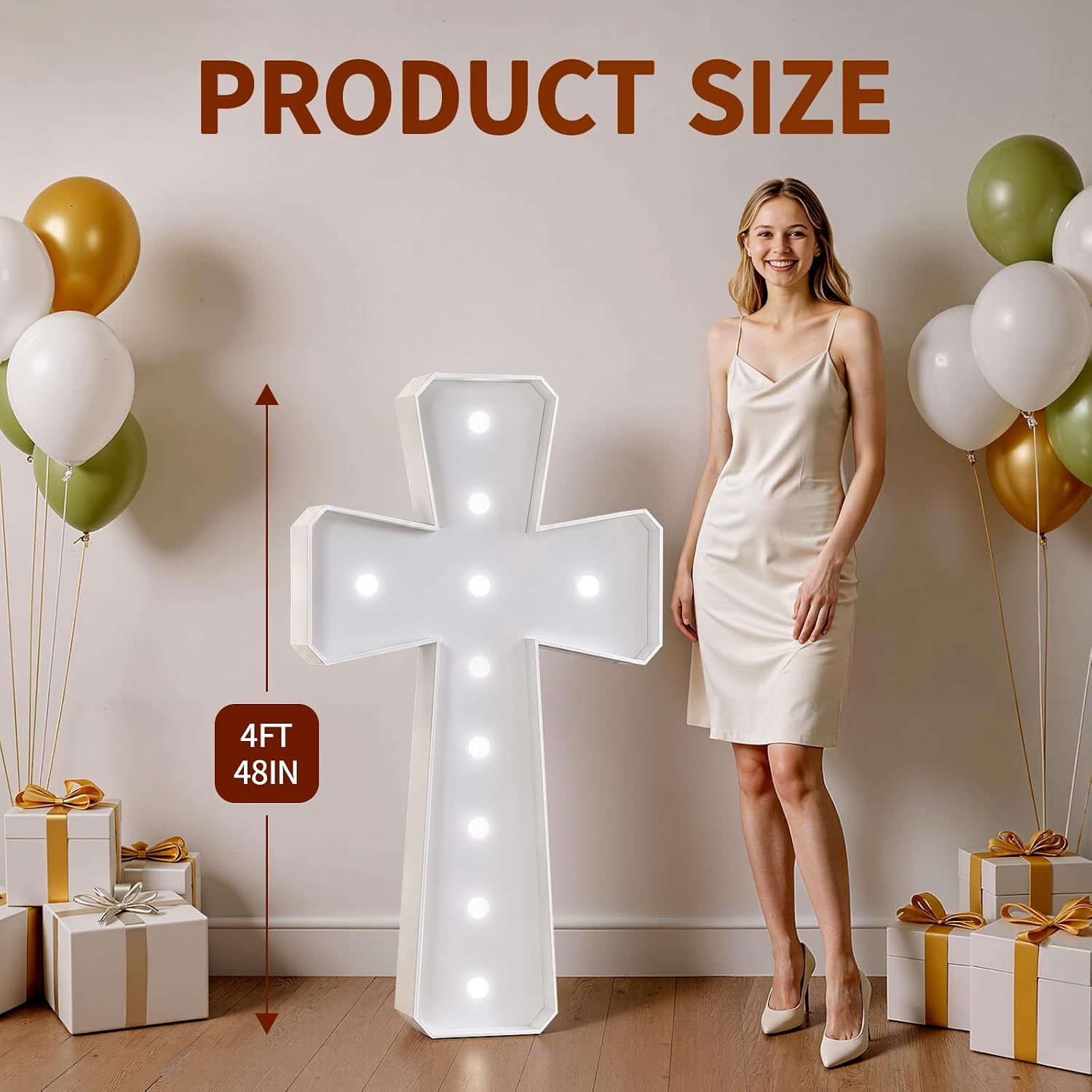 imprsv Baptism Decorations, 4FT Marquee Light Up Cross, Cool White Light