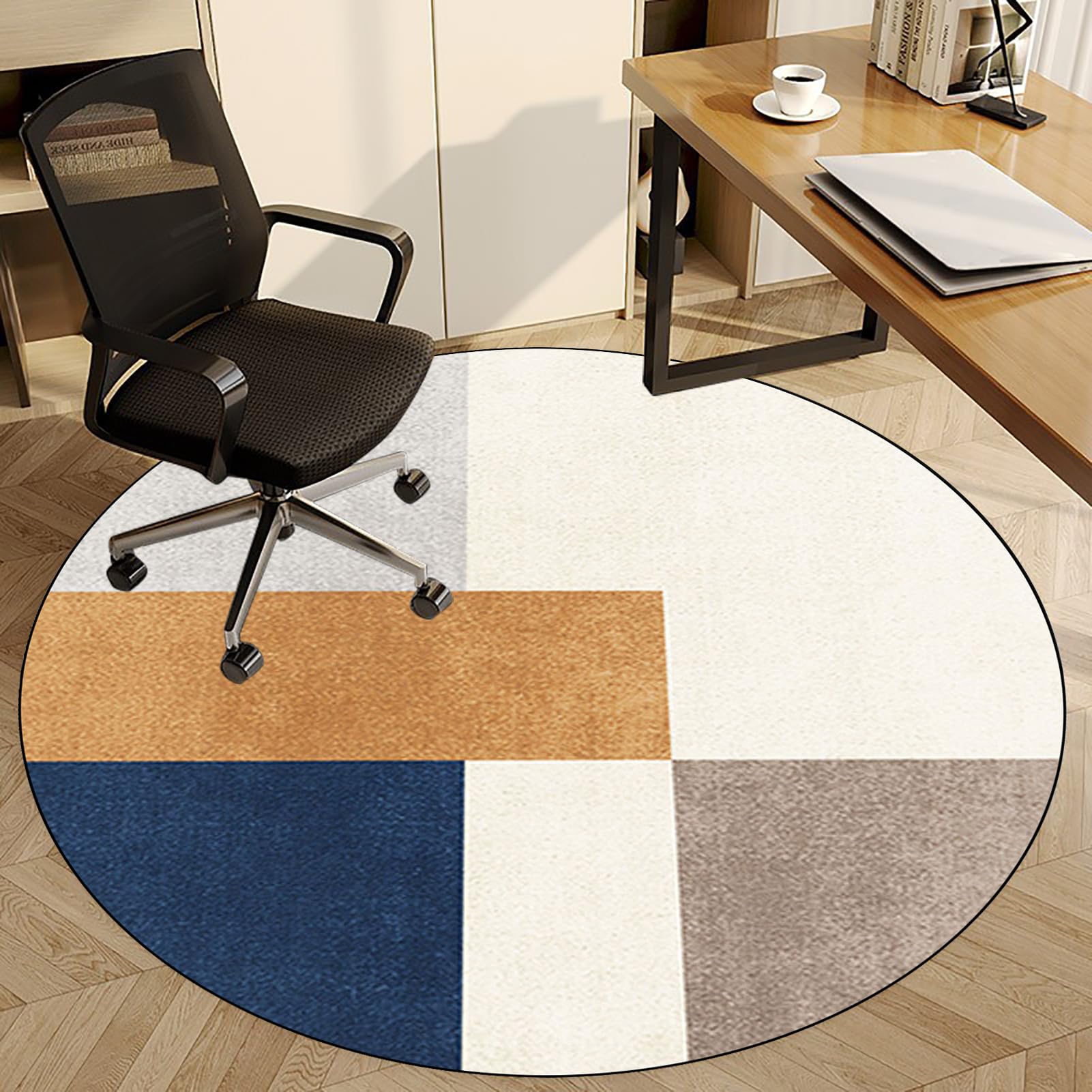 Fzamudng Round Office Chair Mat for Hardwood Floor 80 cm, Computer Desk Gaming Chair Mat, Non-Slip Floor Protector for Rolling Chair, Carpet Chair Mats, Floor Mat for Laminate Parquet Tile Floors