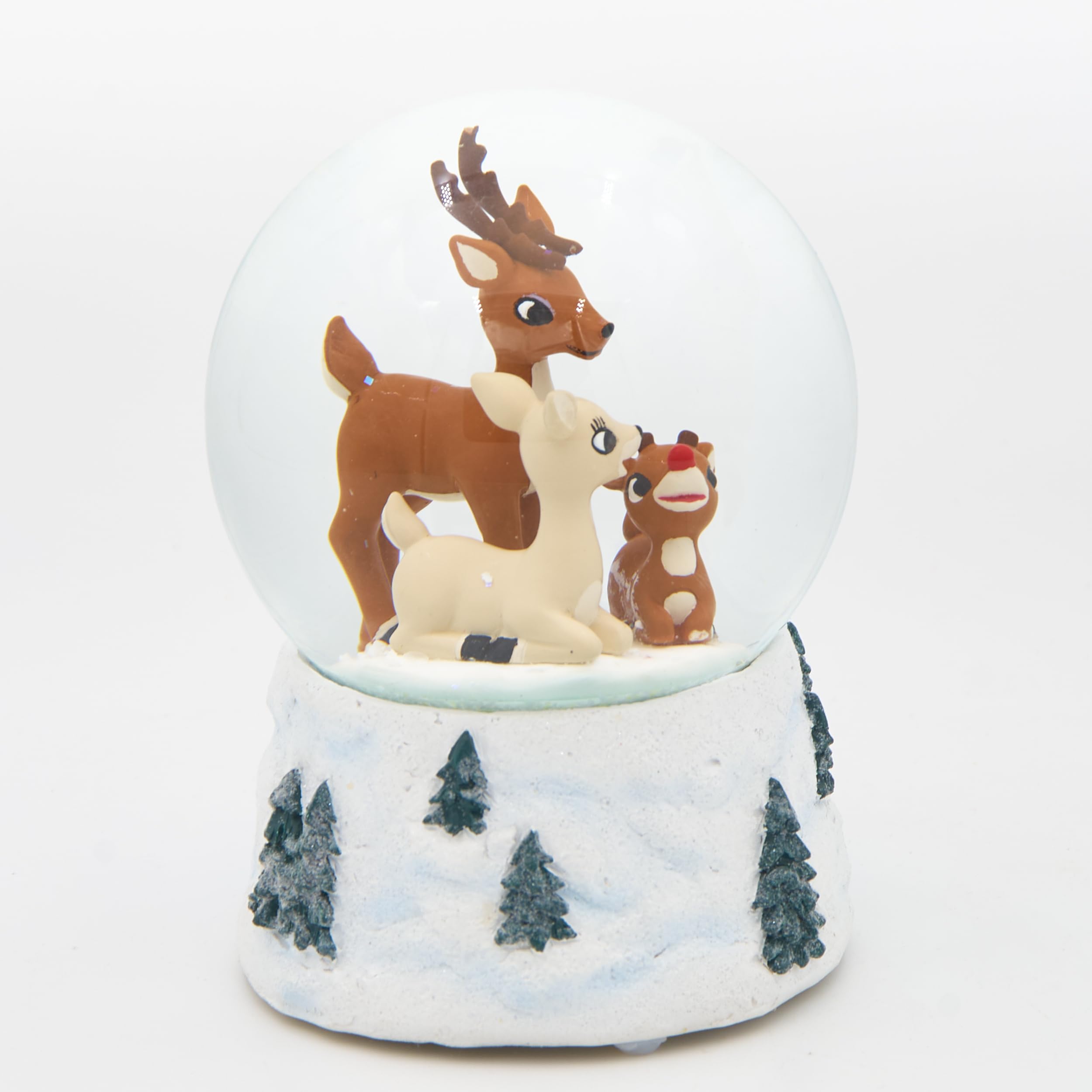 Roman, Boule à neige musicale illuminée de 100 mm Rudolph et famille | Nez éclairé par LED | Joue « Rudolph le renne au nez rouge » | Décoration de Noël