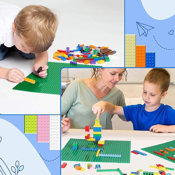 10 Plate Set Building Plates Compatible with Most Brands Classic Building Blocks Base Plates 25.5 x 12.5 cm with 16 x 32 Nubs Multicoloured (Sand Grey Green Blue Cream 25.5 x 12.5 cm)