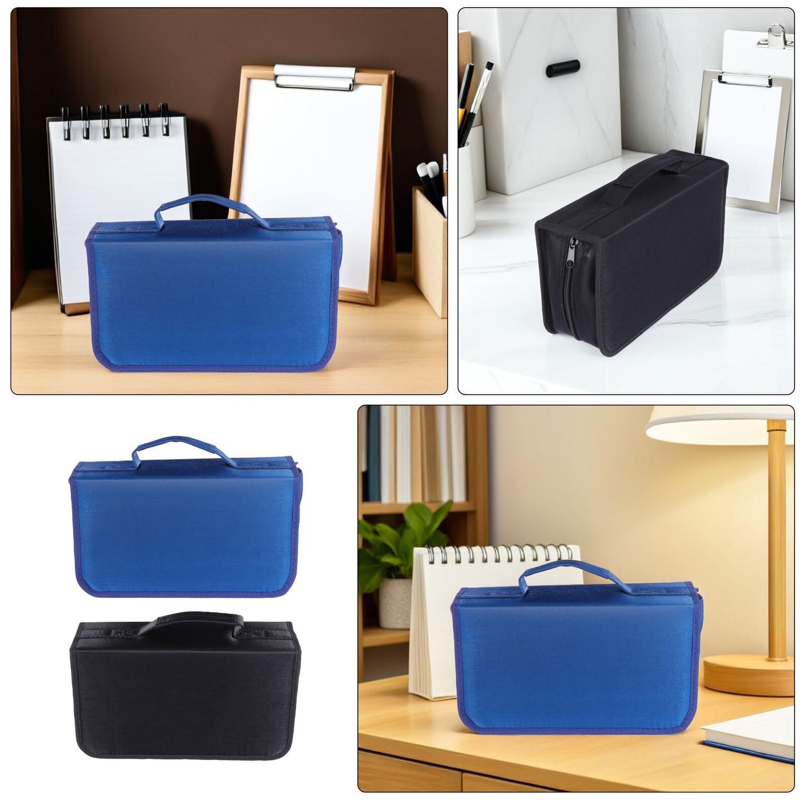 WOONEKY 2 Pezzi Organizer Dvd Custodia Rigida Slot Custodia Cd Dvd Antipolvere con Rilegatura Robusta per Casa Ufficio e Viaggio Nero e Blu