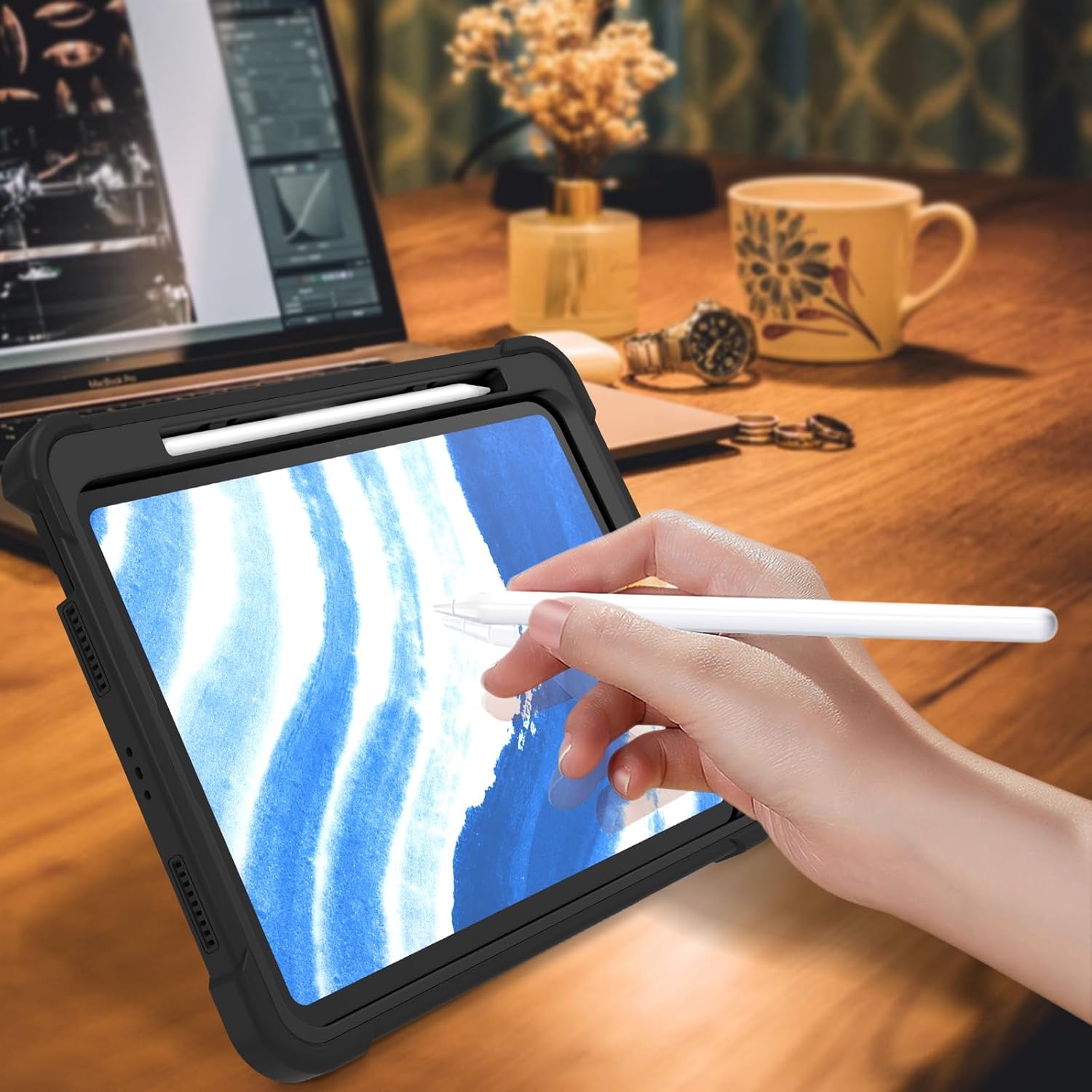MAKEIT CASE for iPad Air 11" M2 (2024) Case, iPad Air 5 (2022) Case, iPad Air 4 Case, Heavy Duty Kickstand Shockproof Protective Cover with Pencil Holder for iPad Air 6th/ 5th /4th Generation