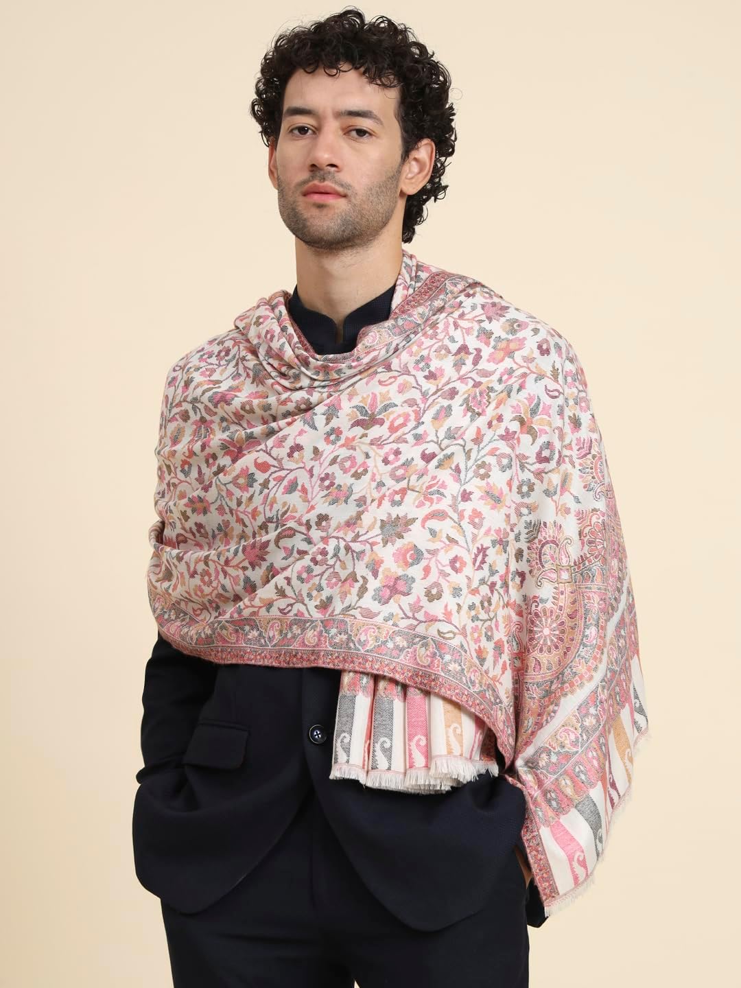 Zamour Soft Wool Scarf for Men – Floral Kani Print Shawl for Winter Wear