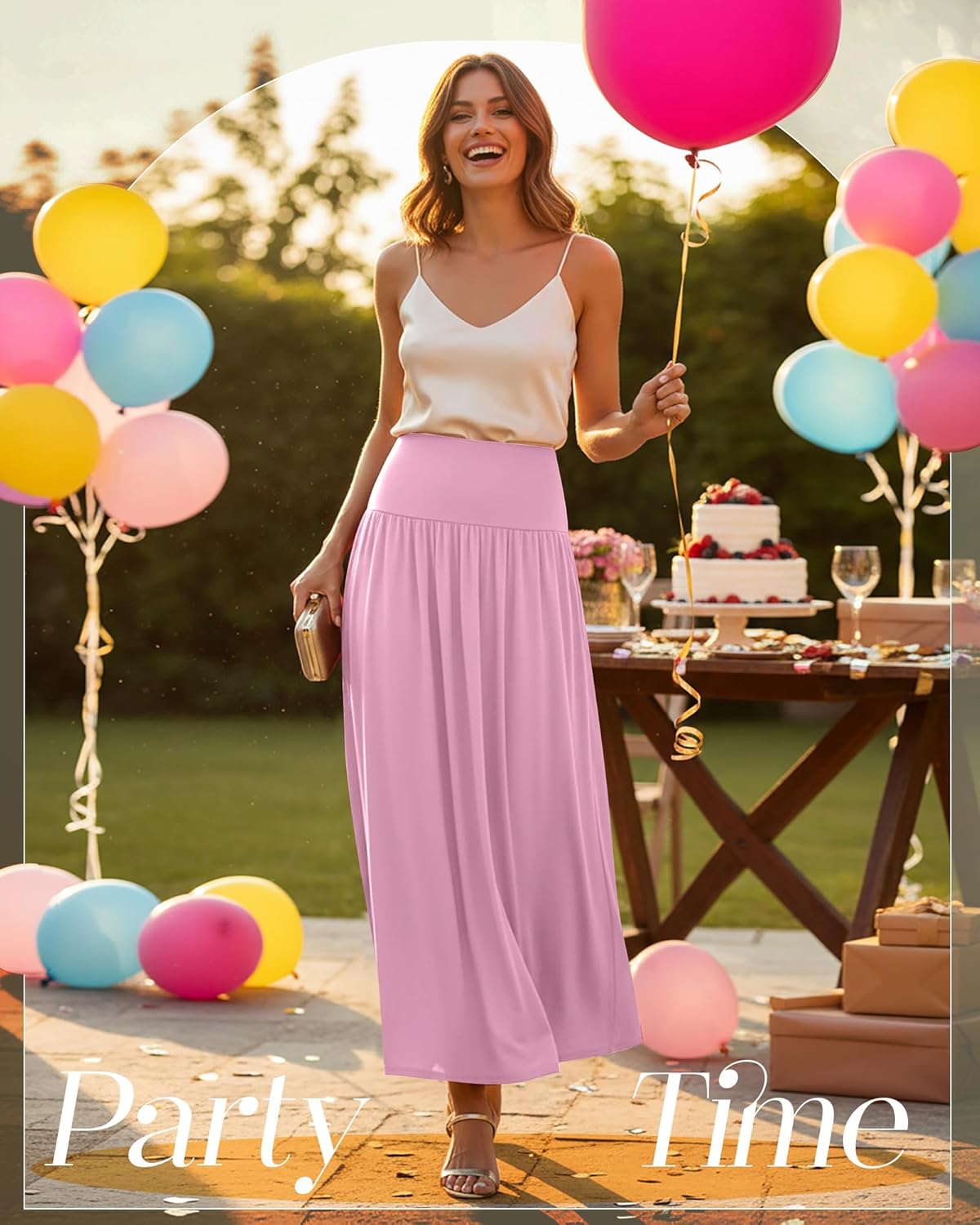 Ficerd 3 Pack Maxi Long Skirts for Women, Ankle Length High Waisted Pleated Flowy a Line Summer Casual Skirts with Pockets - Image 3