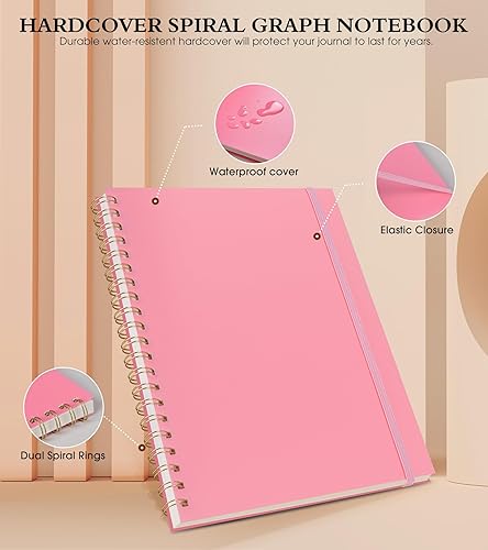 Miniatura 3 de Cuaderno de papel cuadriculado, cuaderno de espiral de 8.5 x 11 pulgadas, cuadernos de cuadrícula grande A4 para mujeres y hombres, papel gráfico de