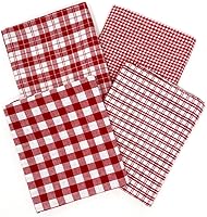 Vista 1 de Juego de 4 cuartos de grasa, perfecto rojo y blanco surtido a cuadros de algodón hecho en casa por JCS