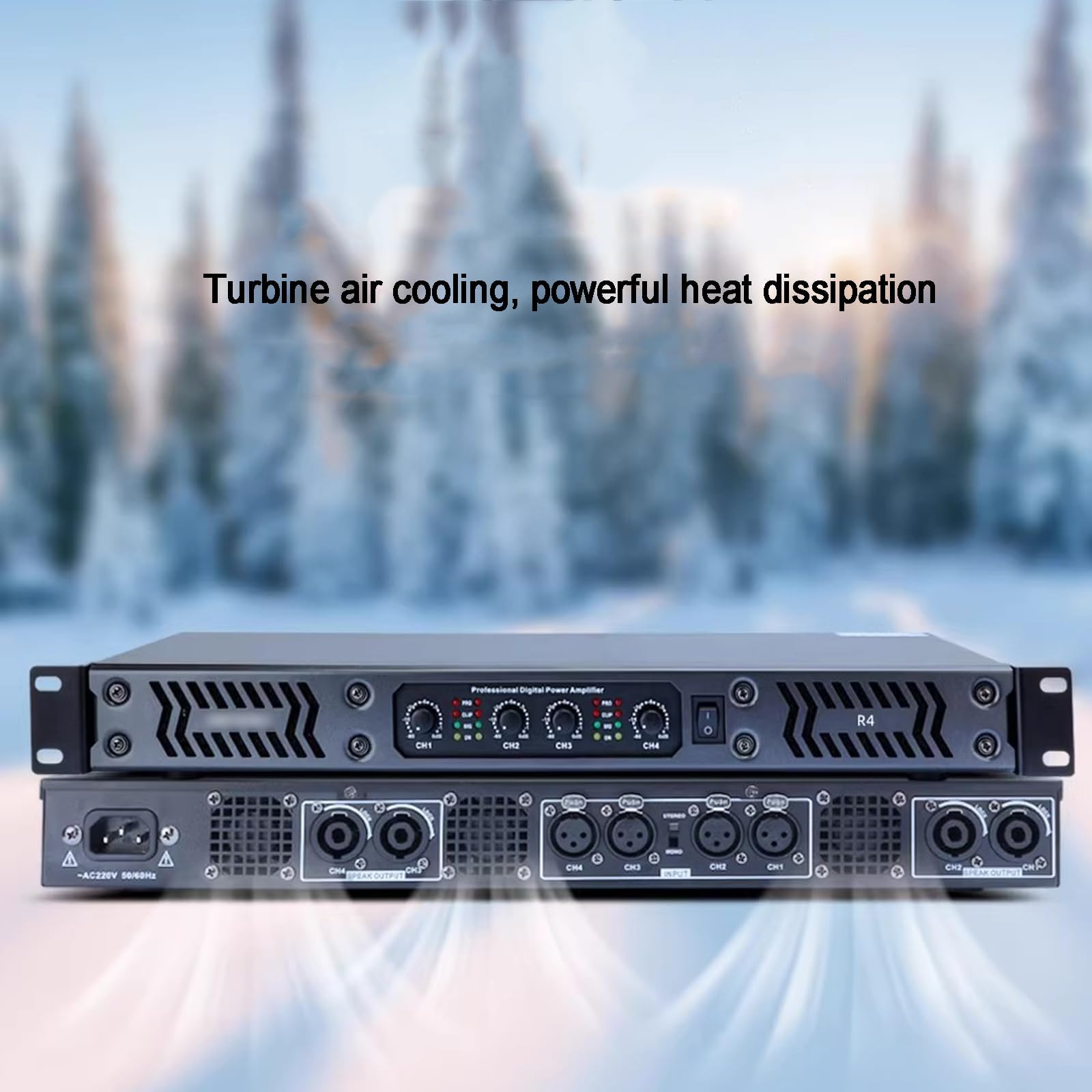 Amplificatore di potenza digitale professionale a 2/4 canali, 700 W, con luce LED + manopola volume, per casa, karaoke, altoparlanti teatrali