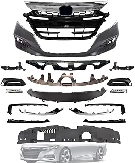 Front Bumper Cover Grille Set Fit For 2018 2019 2020 Honda Accord, 15PCS Front Bumper Cover & Grille Set with Fog Lights