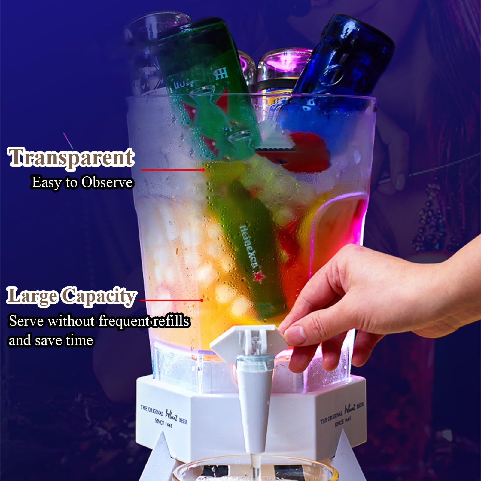 UrbanUp Spillatore Birra da Casa Torre di Distribuzione di Alcolici Luminosa per Picnic, Portatile, Frigorifero per Bevande da 3 Litri per Limonata/Vino, Distributore di Birra(Red)