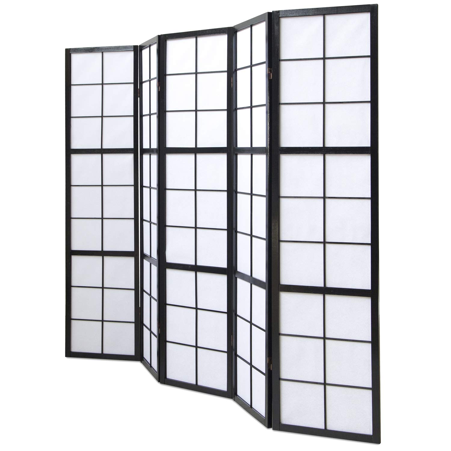 PEGANE Paravent Japonais Shoji en Bois Noir 5 pans